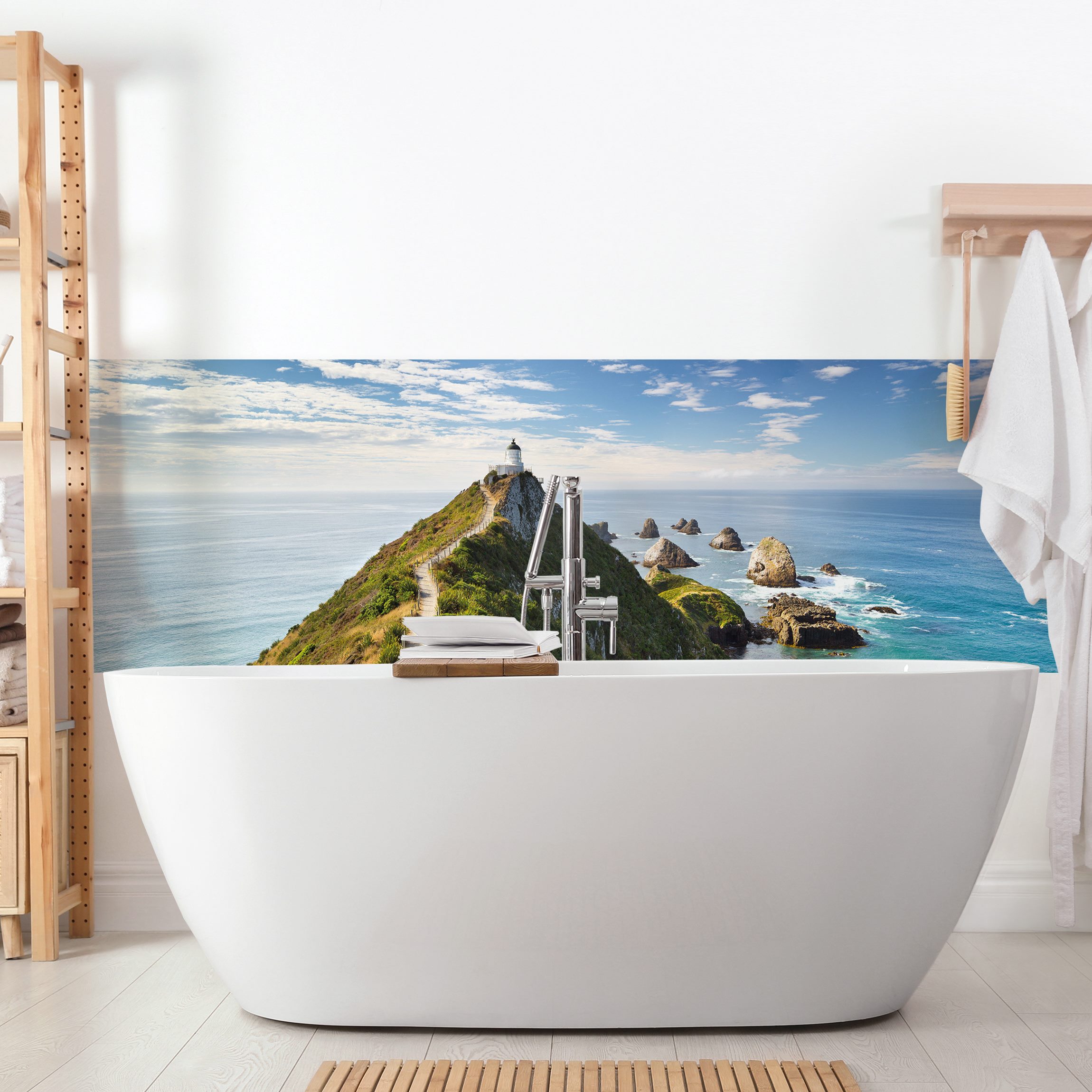 Wandverkleidung Bad Nugget Point Leuchtturm und Meer Neuseeland