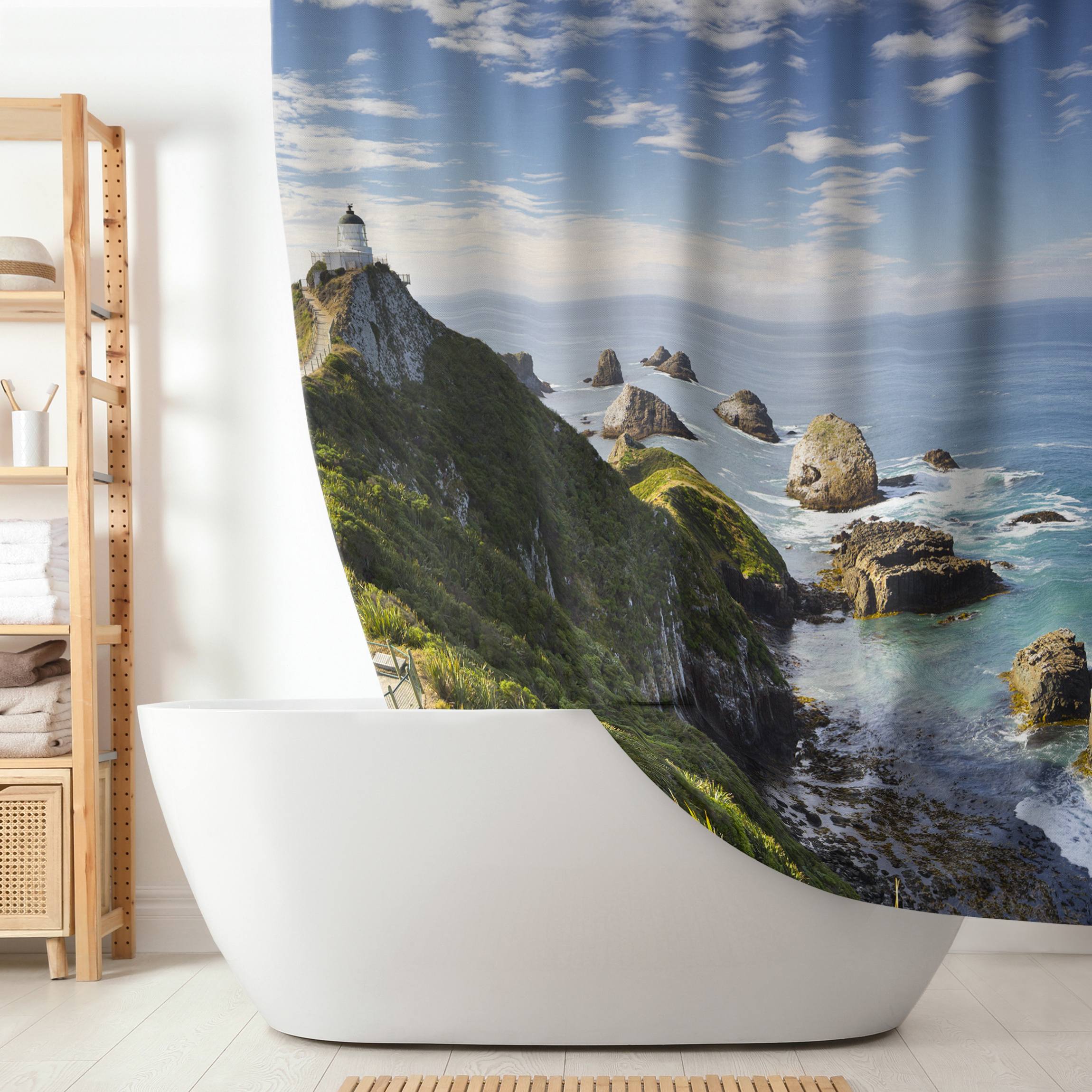 Duschvorhang Nugget Point Leuchtturm und Meer Neuseeland