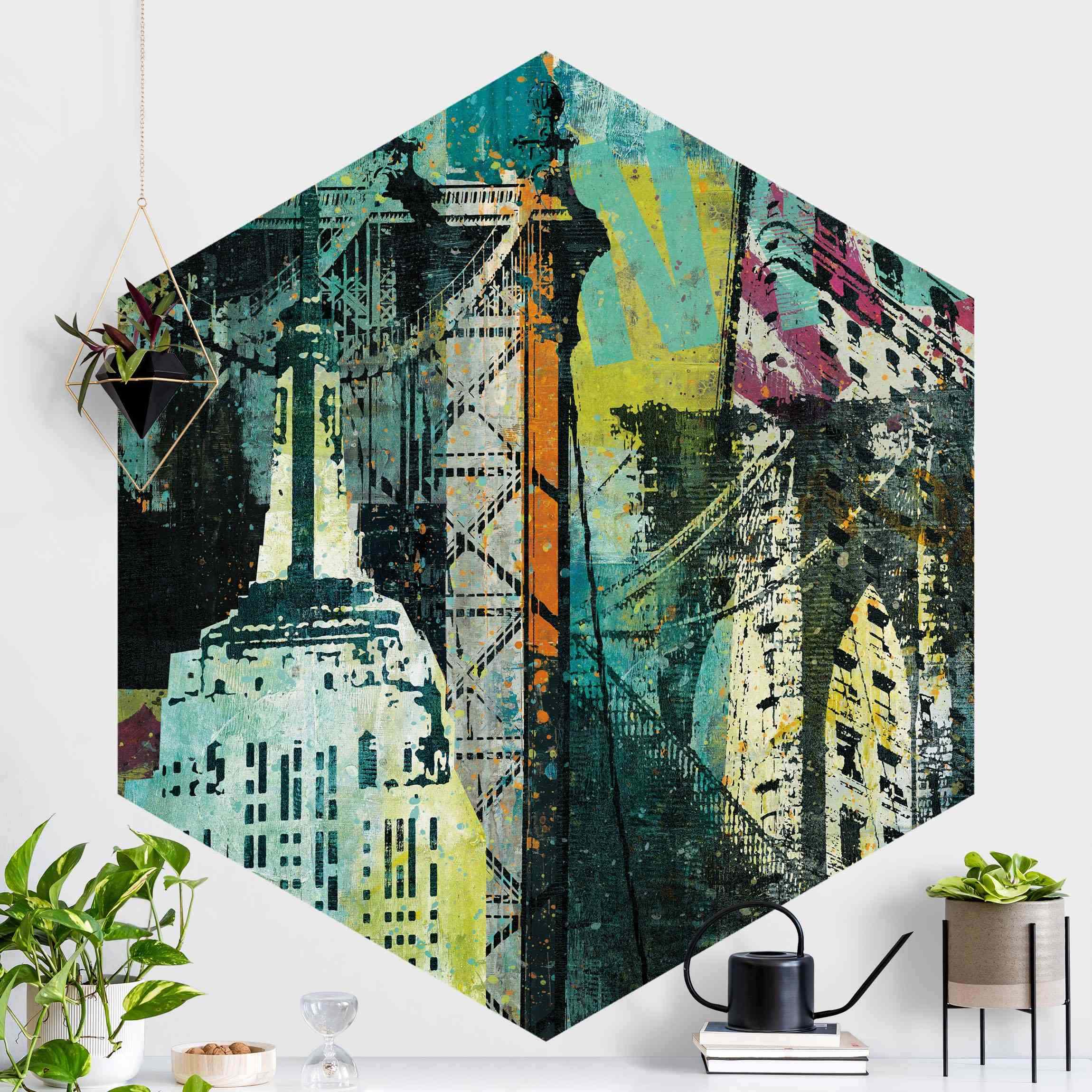 Hexagon Mustertapete NY Graffiti