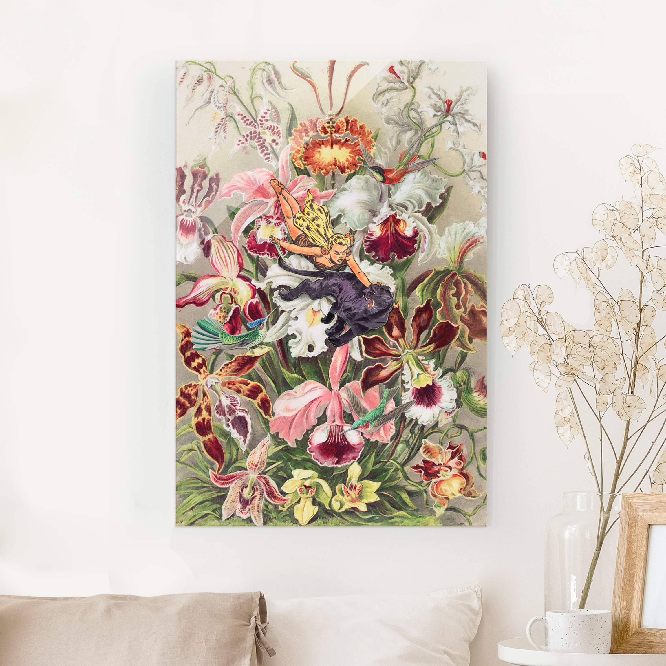 Glasbild Nymphe mit Orchideen