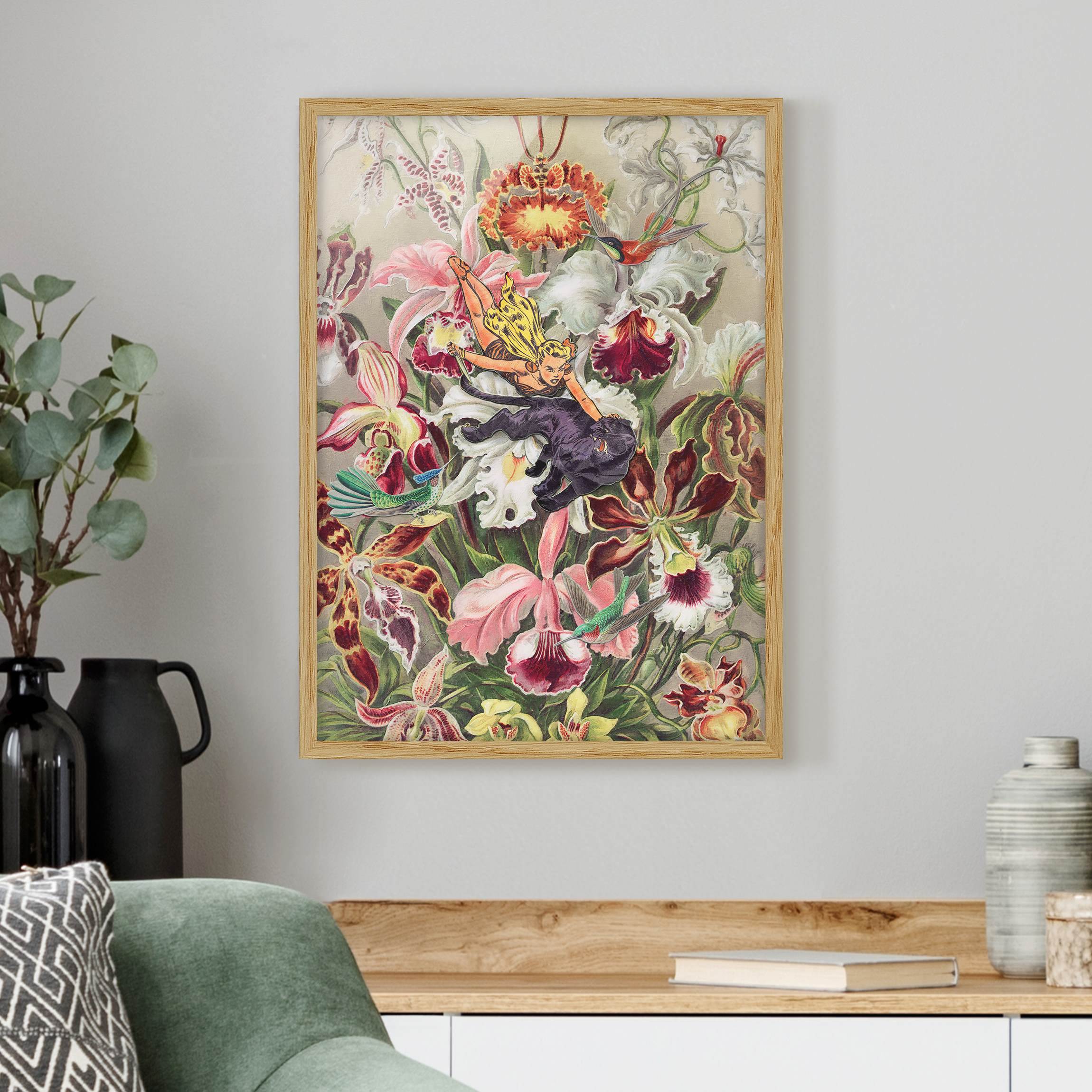 Bild mit Rahmen Nymphe mit Orchideen