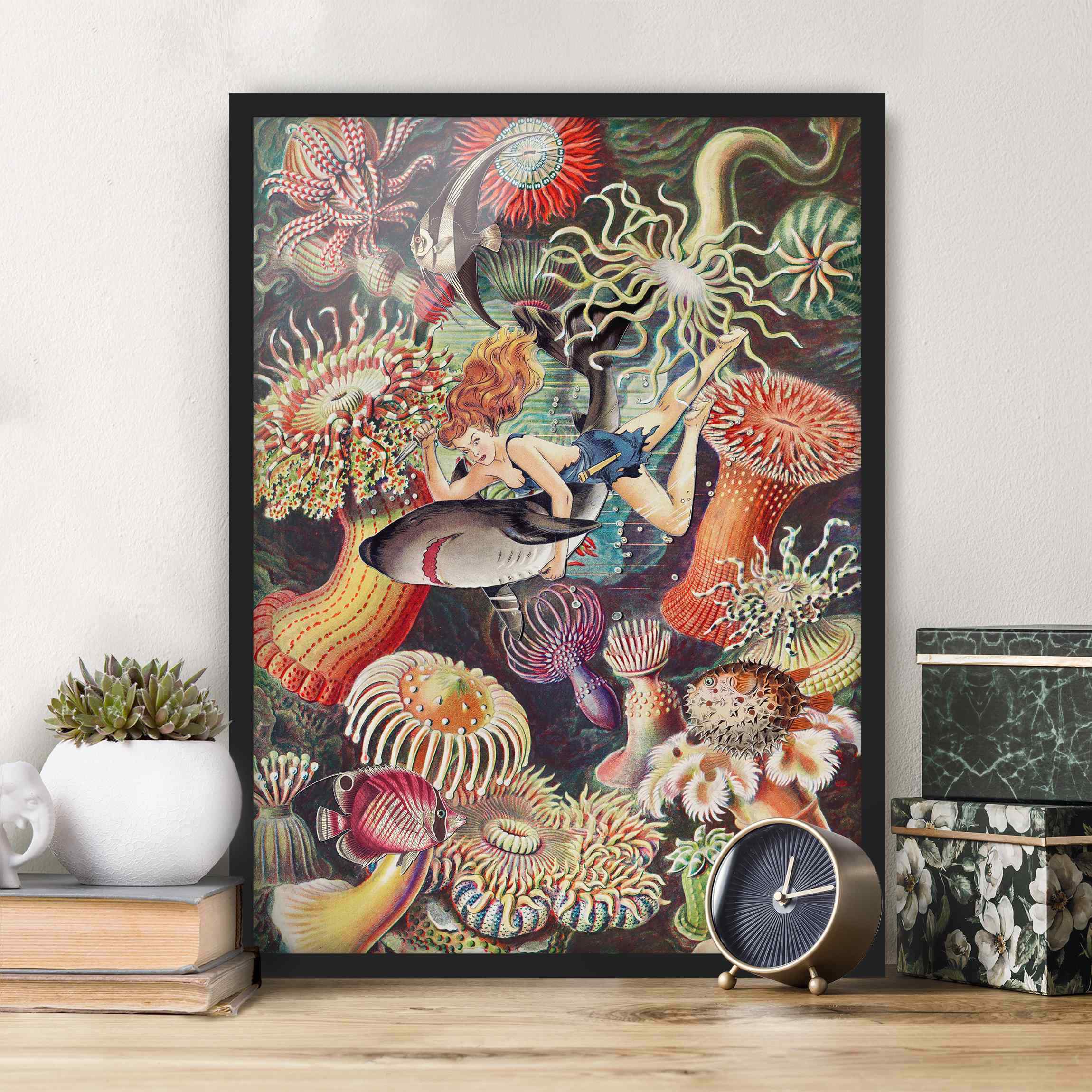 Bild mit Rahmen Nymphe mit Seeanemonen