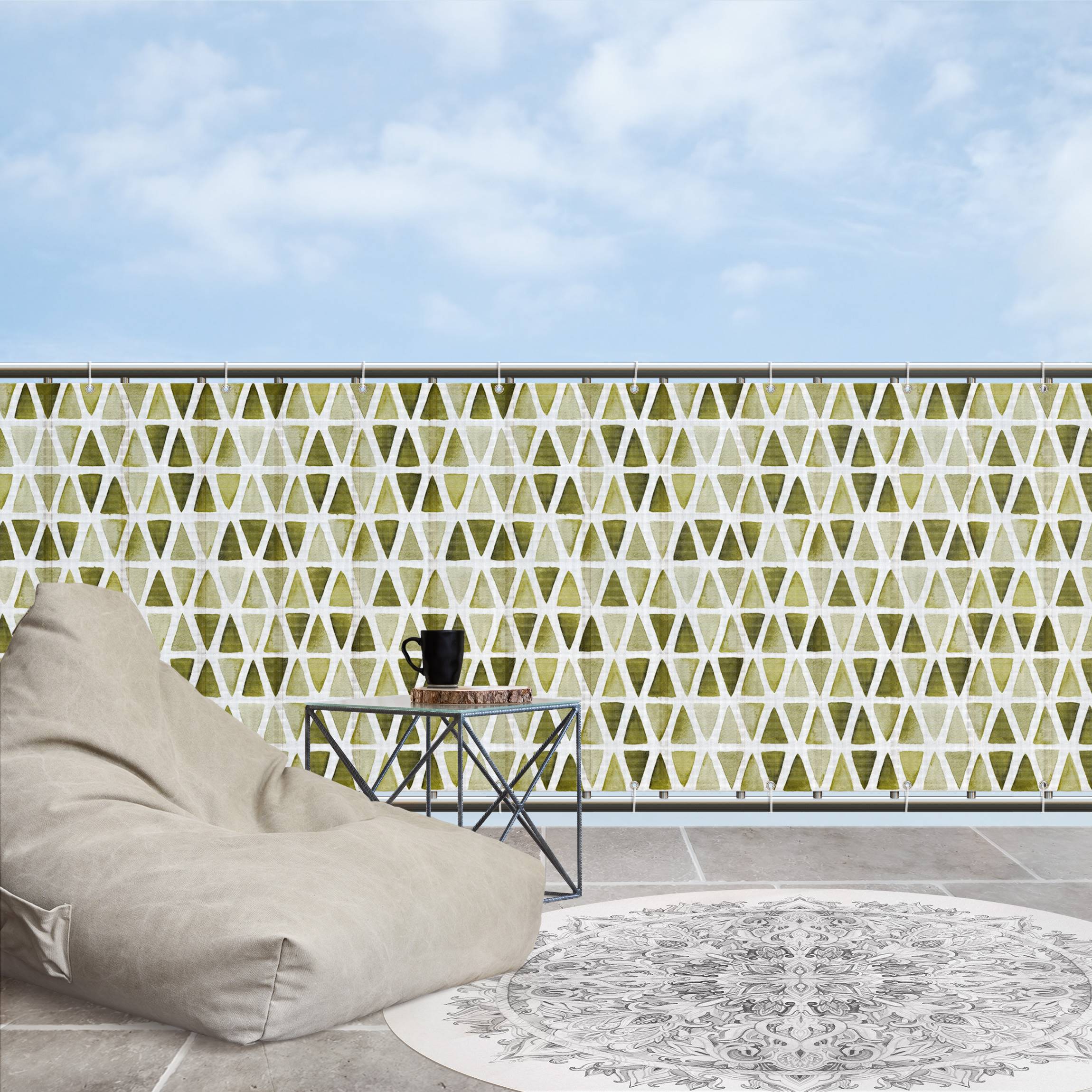 Balkon Sichtschutz Olivgrüne Aquarelldreiecke