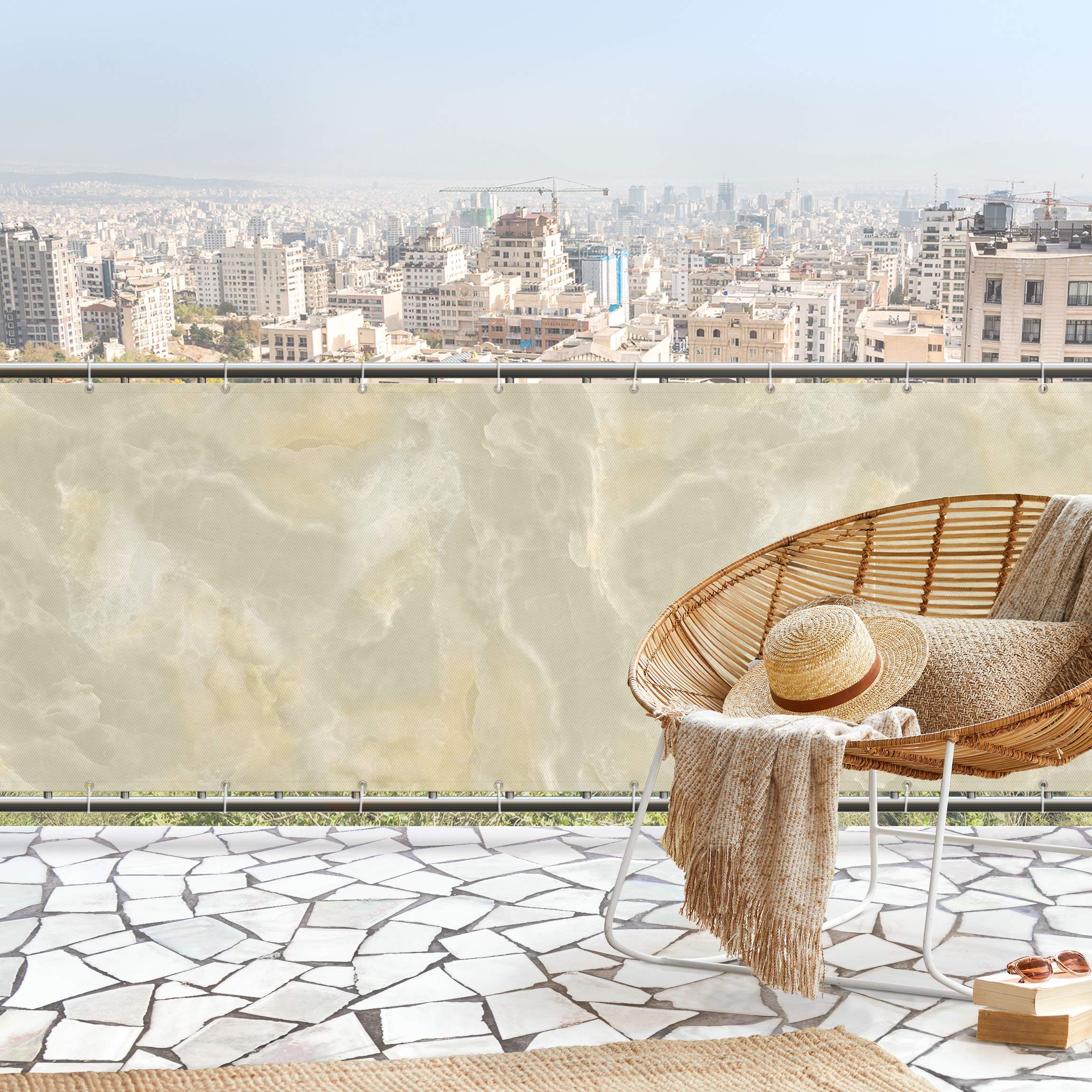 Balkon Sichtschutz Onyx Marmor Creme