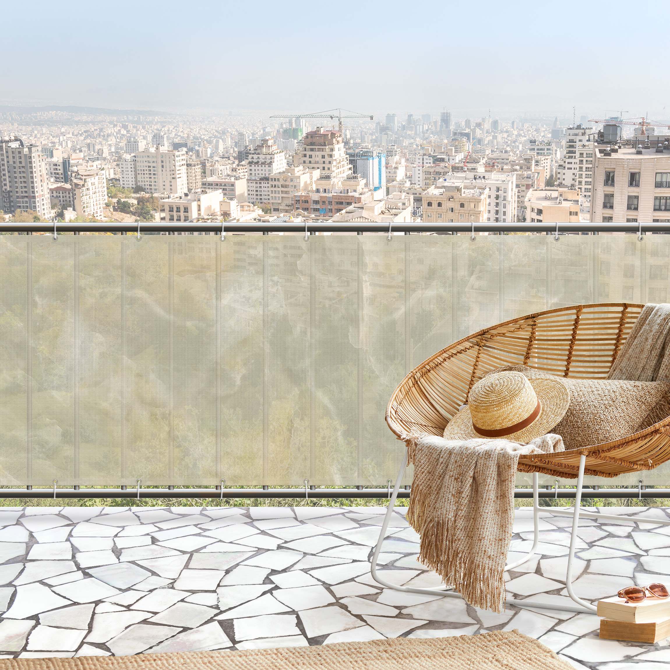 Balkon Sichtschutz Onyx Marmor Creme