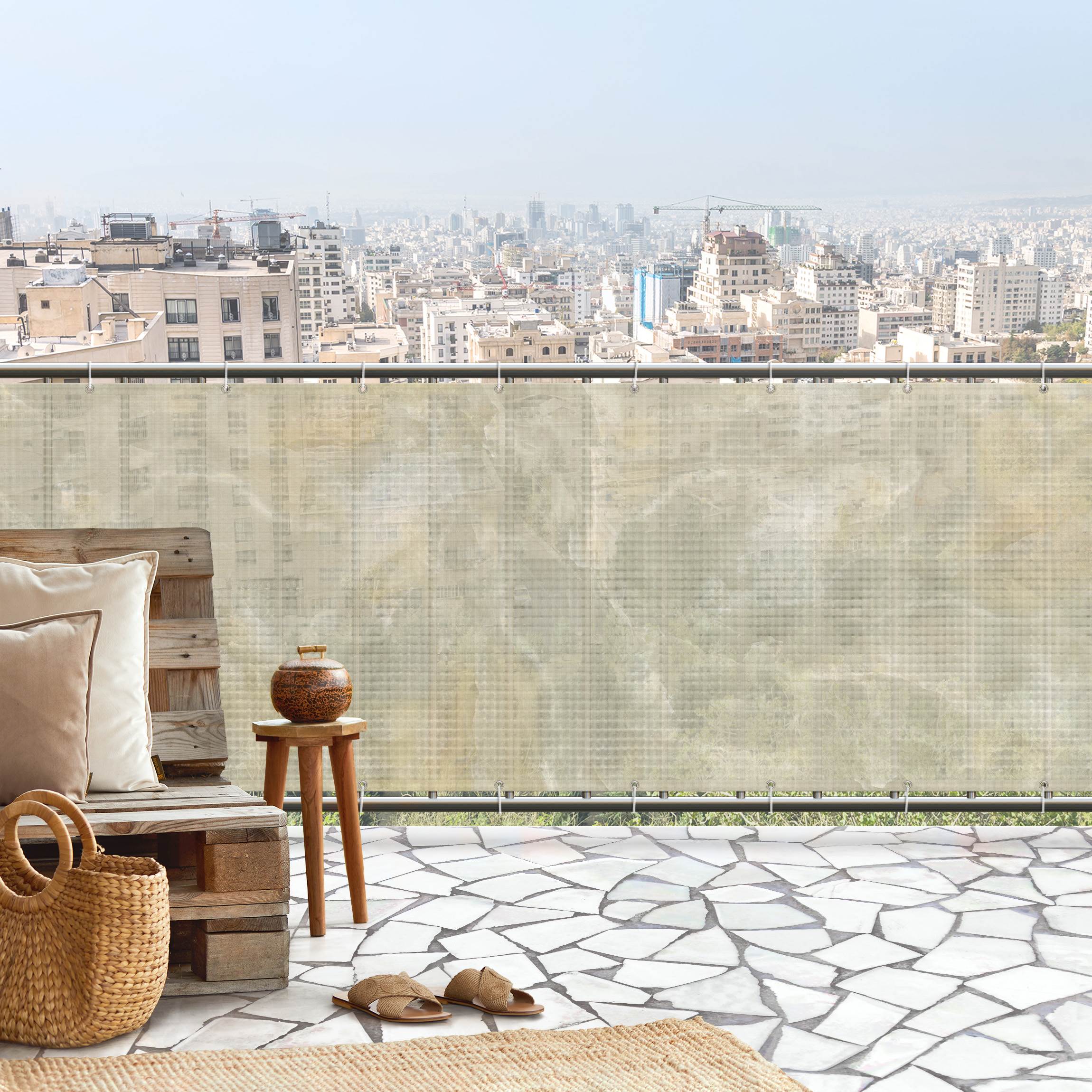 Balkon Sichtschutz Onyx Marmor Creme
