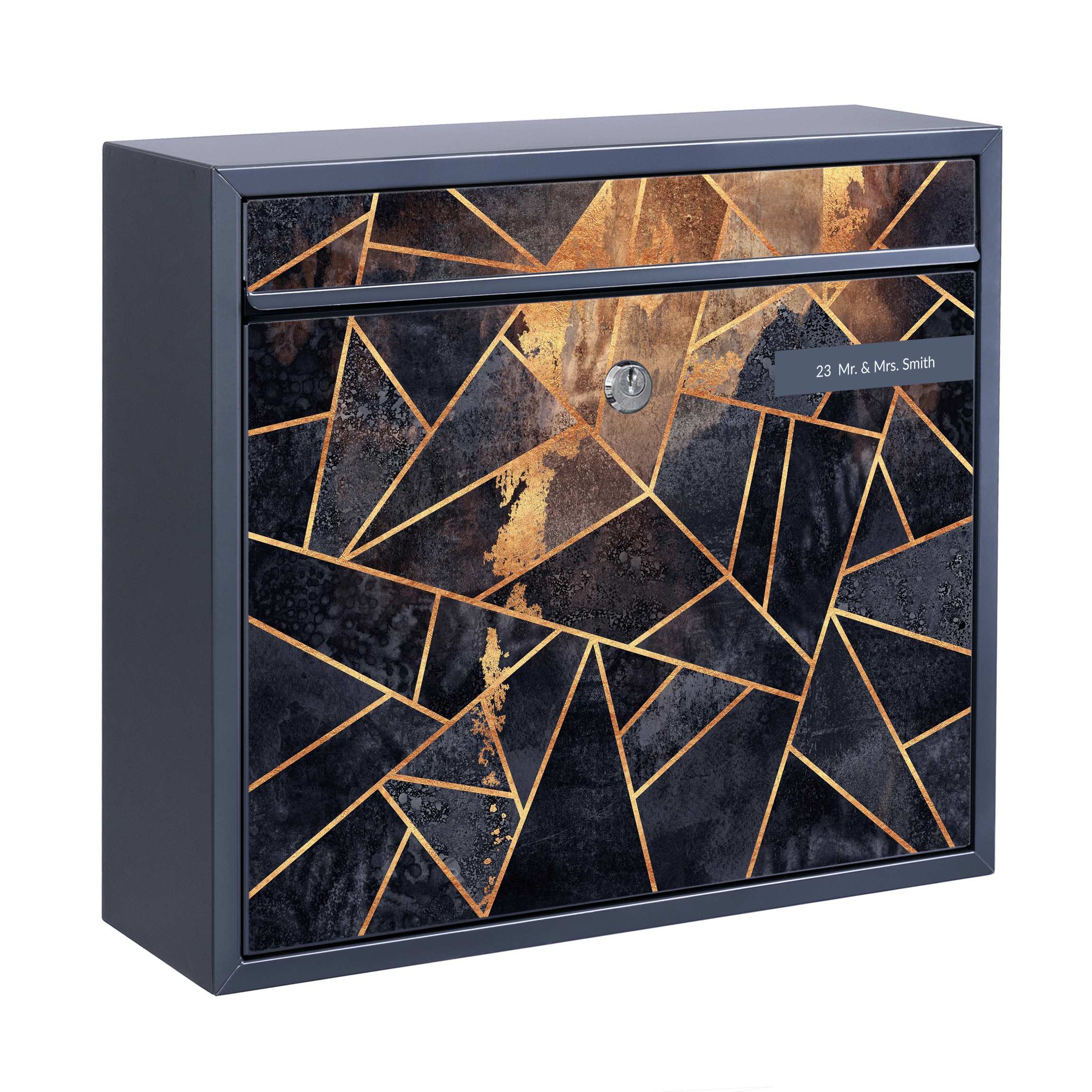 Briefkasten mit eigenem Text Onyx mit Gold