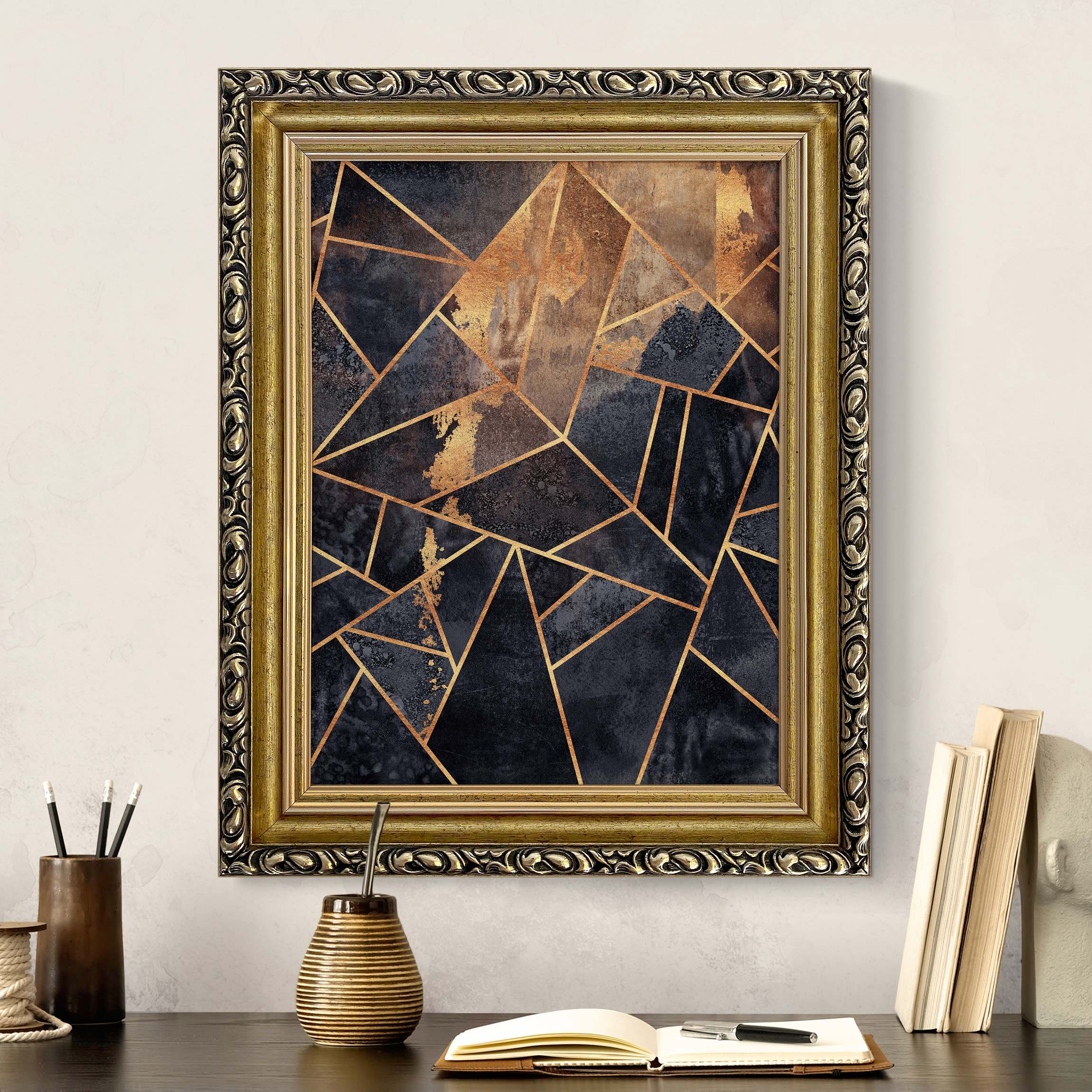 Leinwandbild mit Barockrahmen Onyx mit Gold