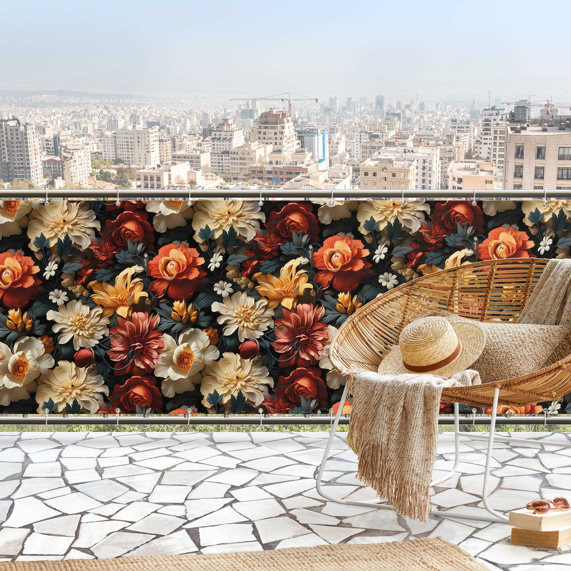 Balkon Sichtschutz Opulentes Muster von Blumen