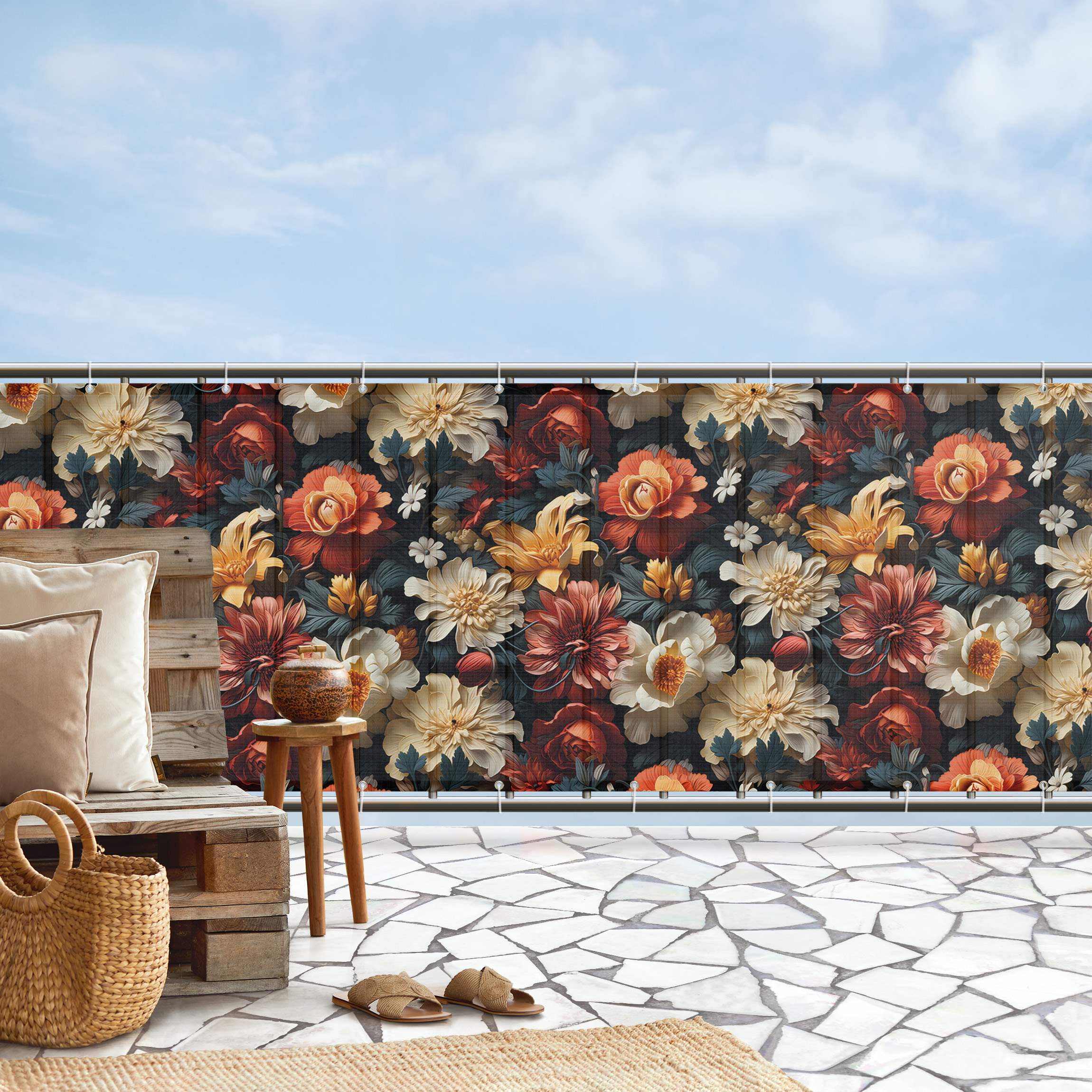 Balkon Sichtschutz Opulentes Muster von Blumen