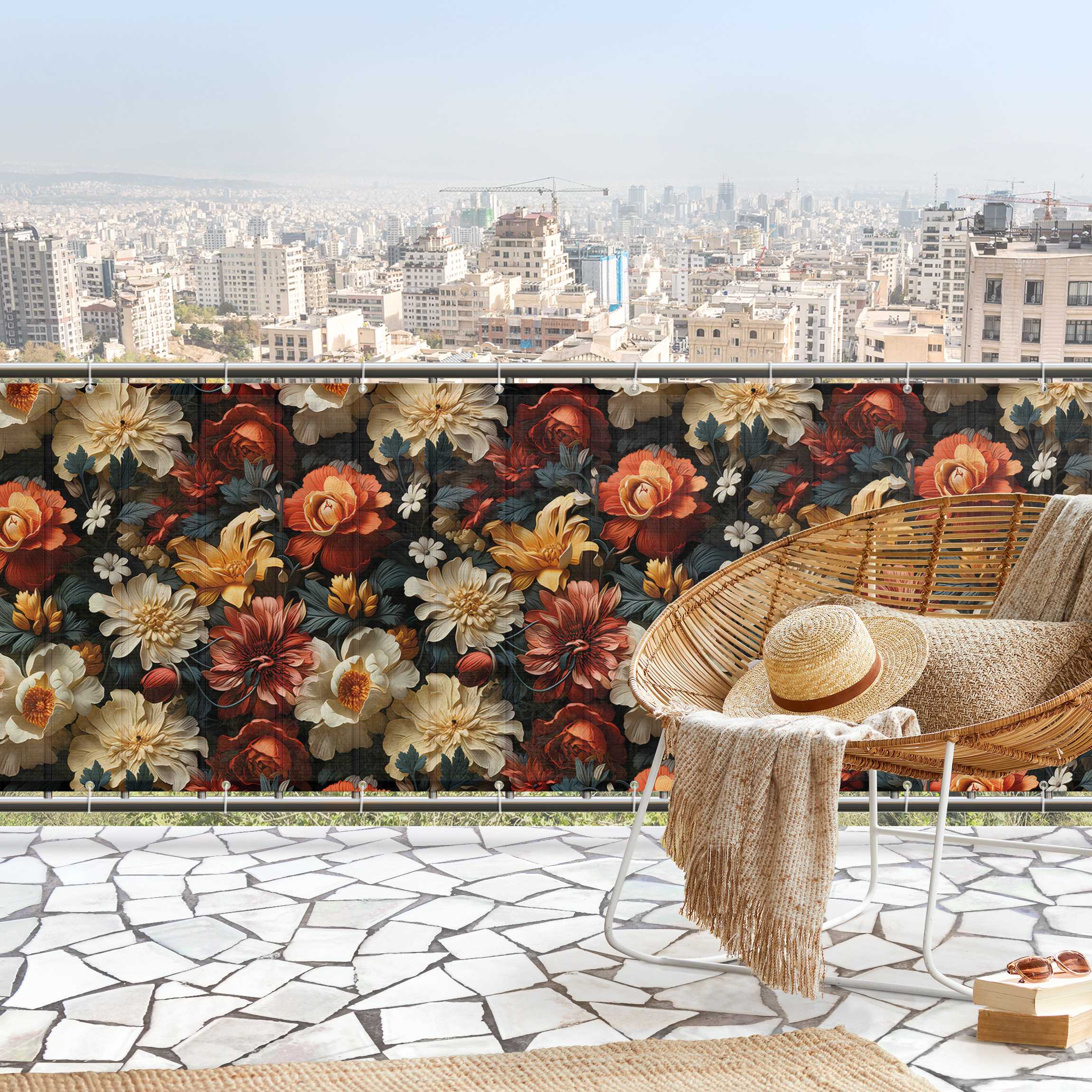 Balkon Sichtschutz Opulentes Muster von Blumen