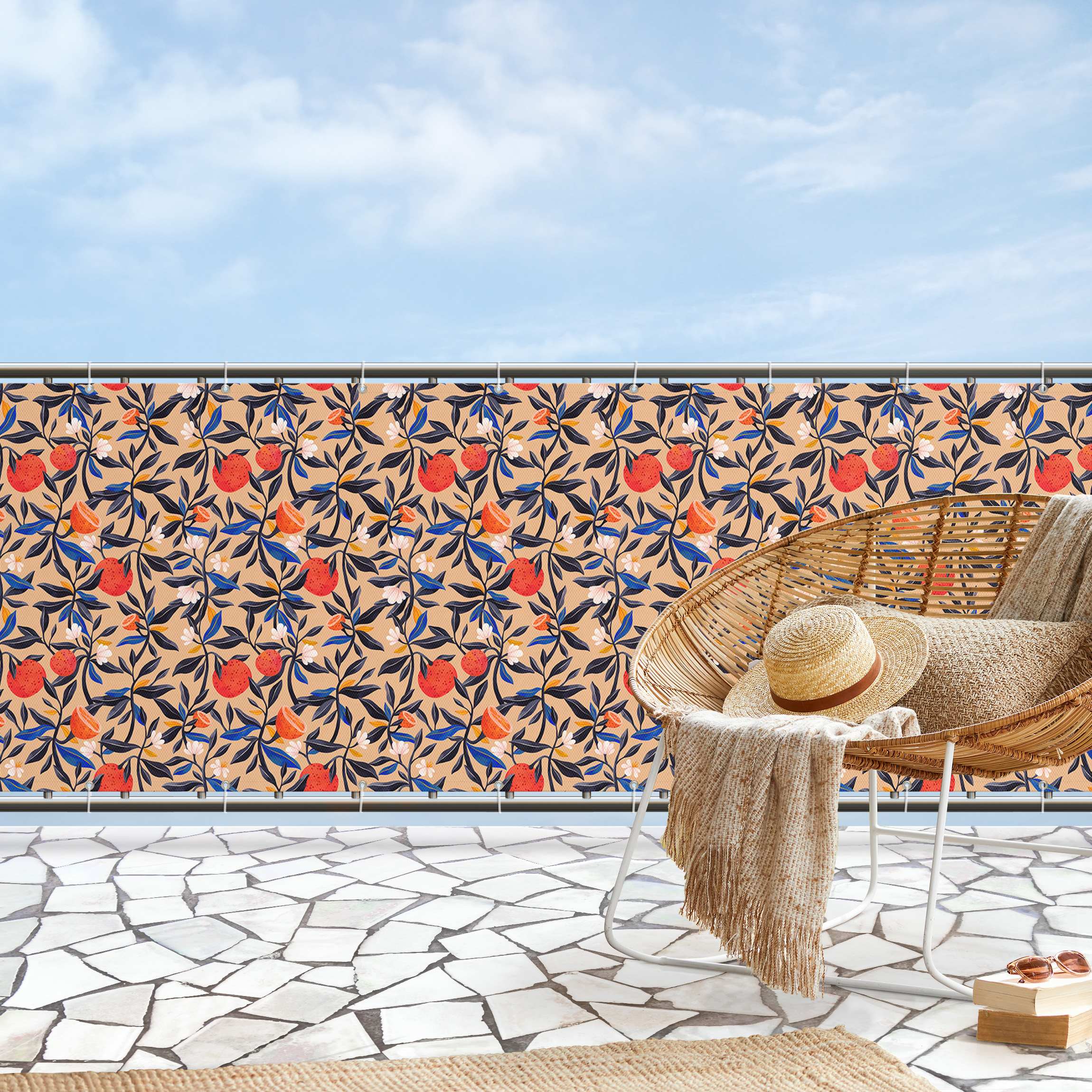 Balkon Sichtschutz Orangen mit Blätterranken