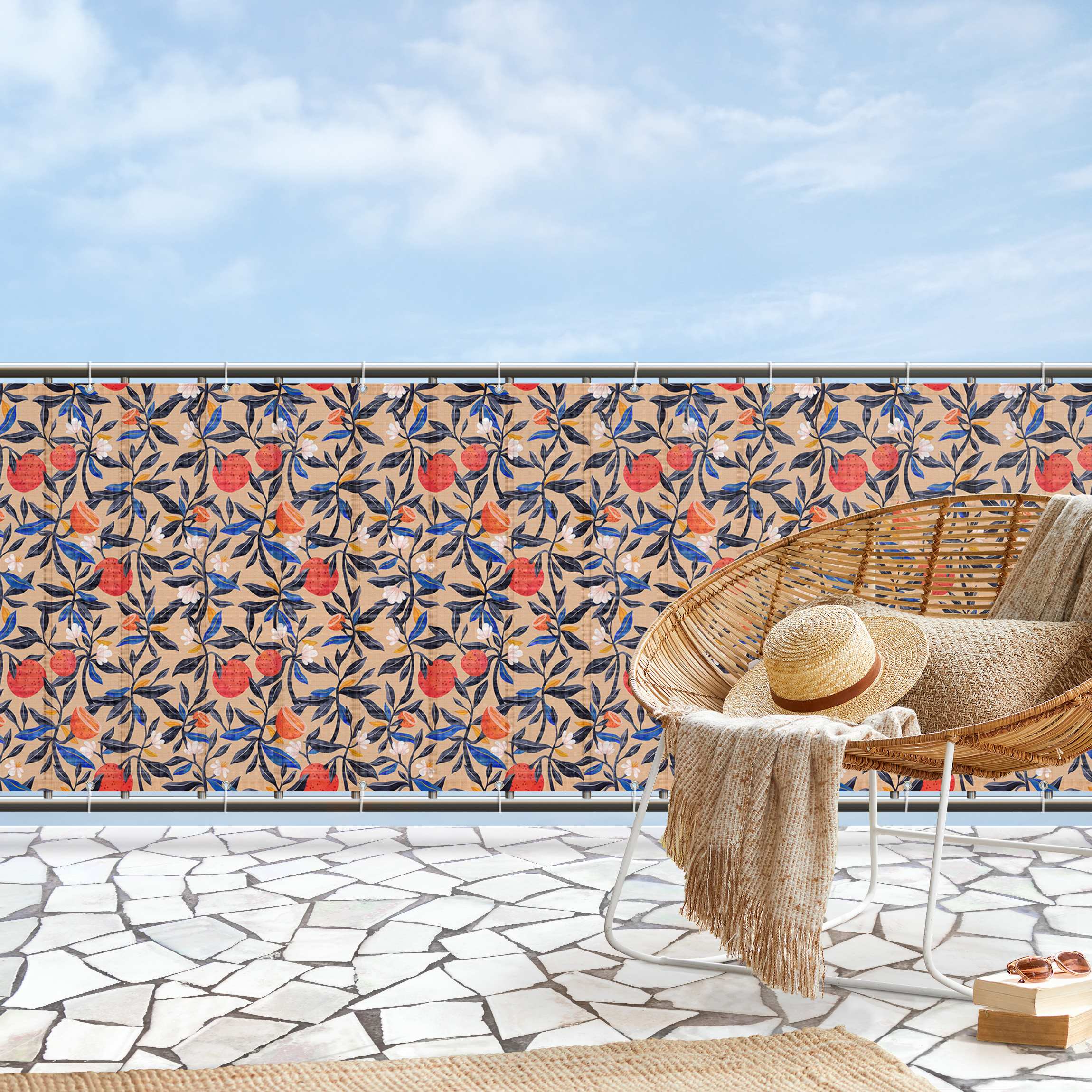 Balkon Sichtschutz Orangen mit Blätterranken