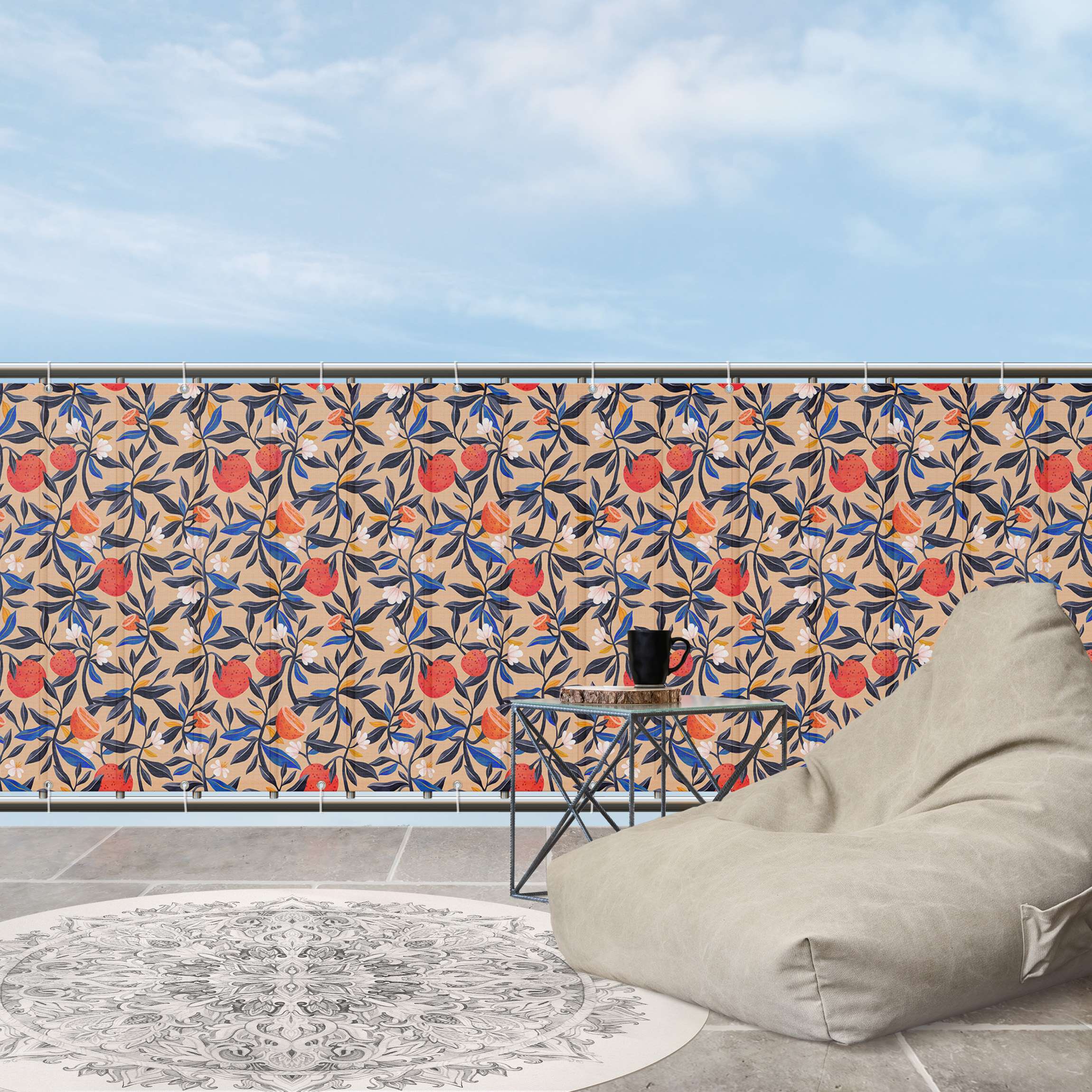 Balkon Sichtschutz Orangen mit Blätterranken