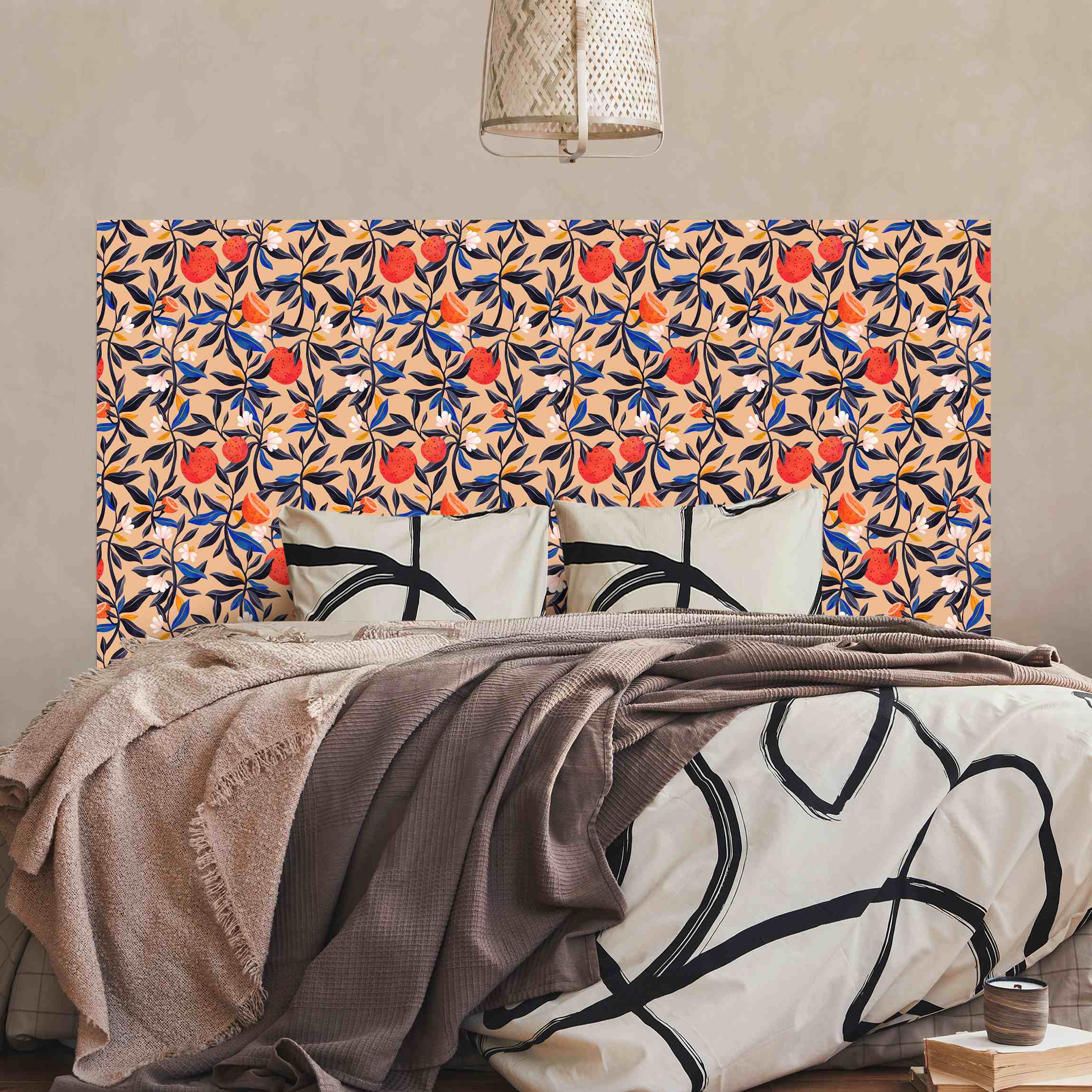 Kopfteil Bett Orangen mit Blätterranken