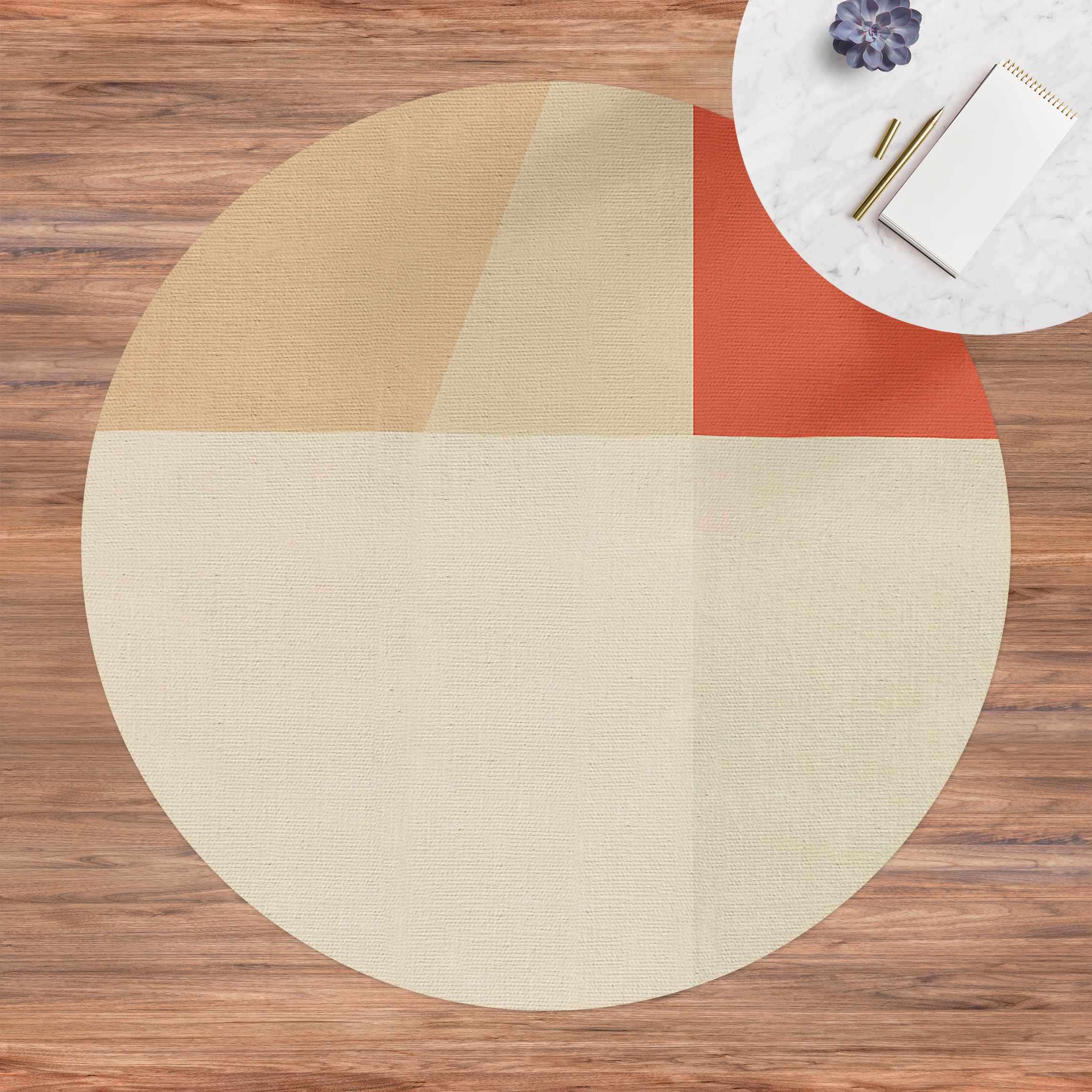 Runder Vinyl-Teppich Oranges Rechteck auf Beige