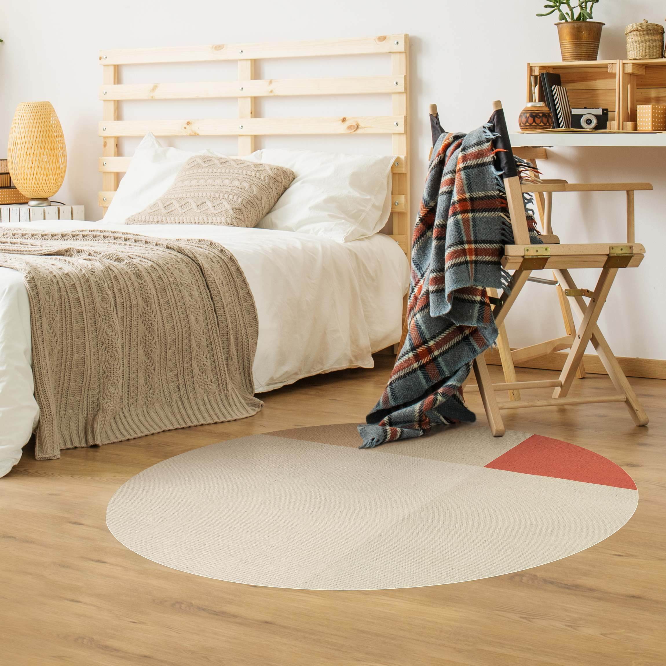 Runder Vinyl-Teppich Oranges Rechteck auf Beige