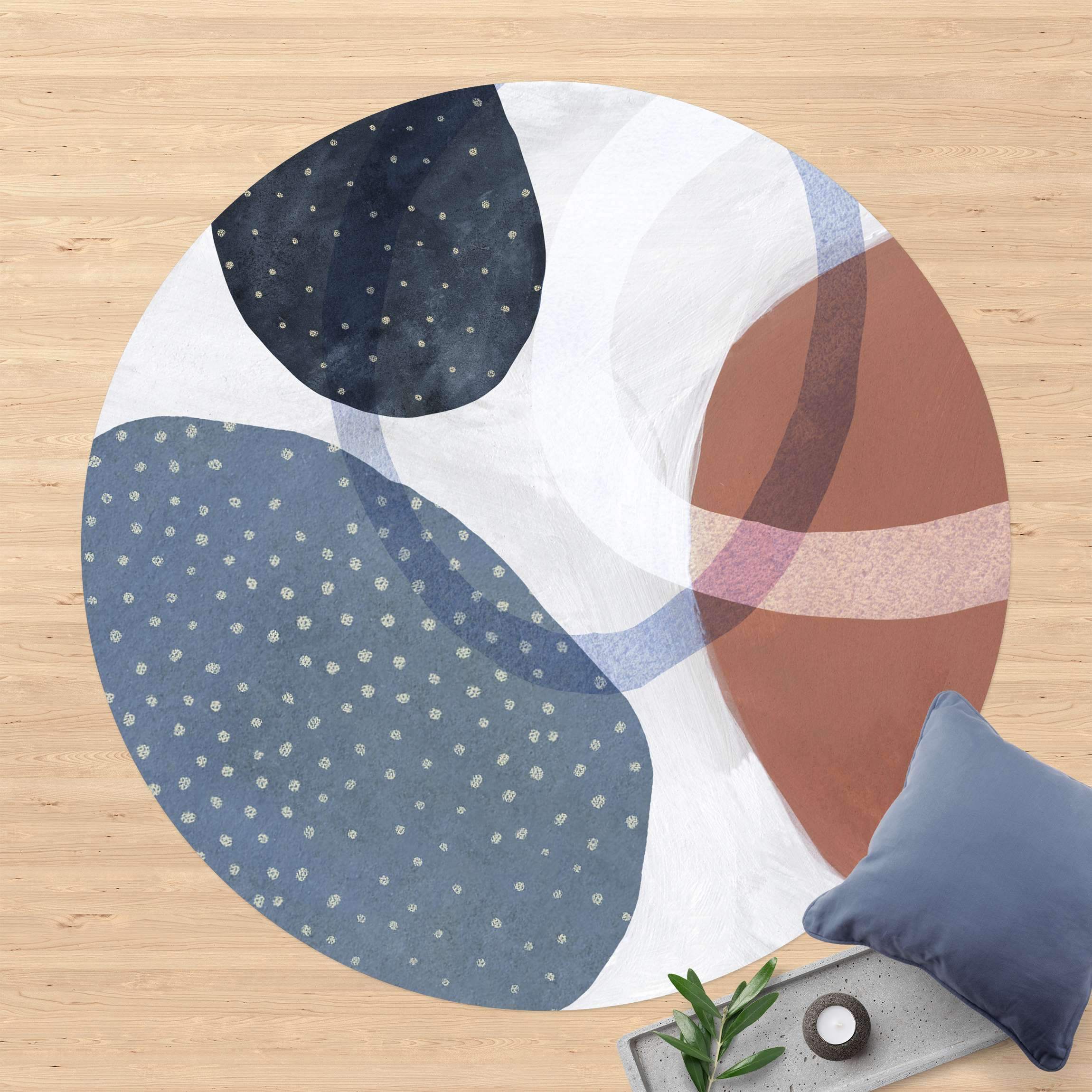 Runder Vinyl-Teppich Orbit mit Punkten I