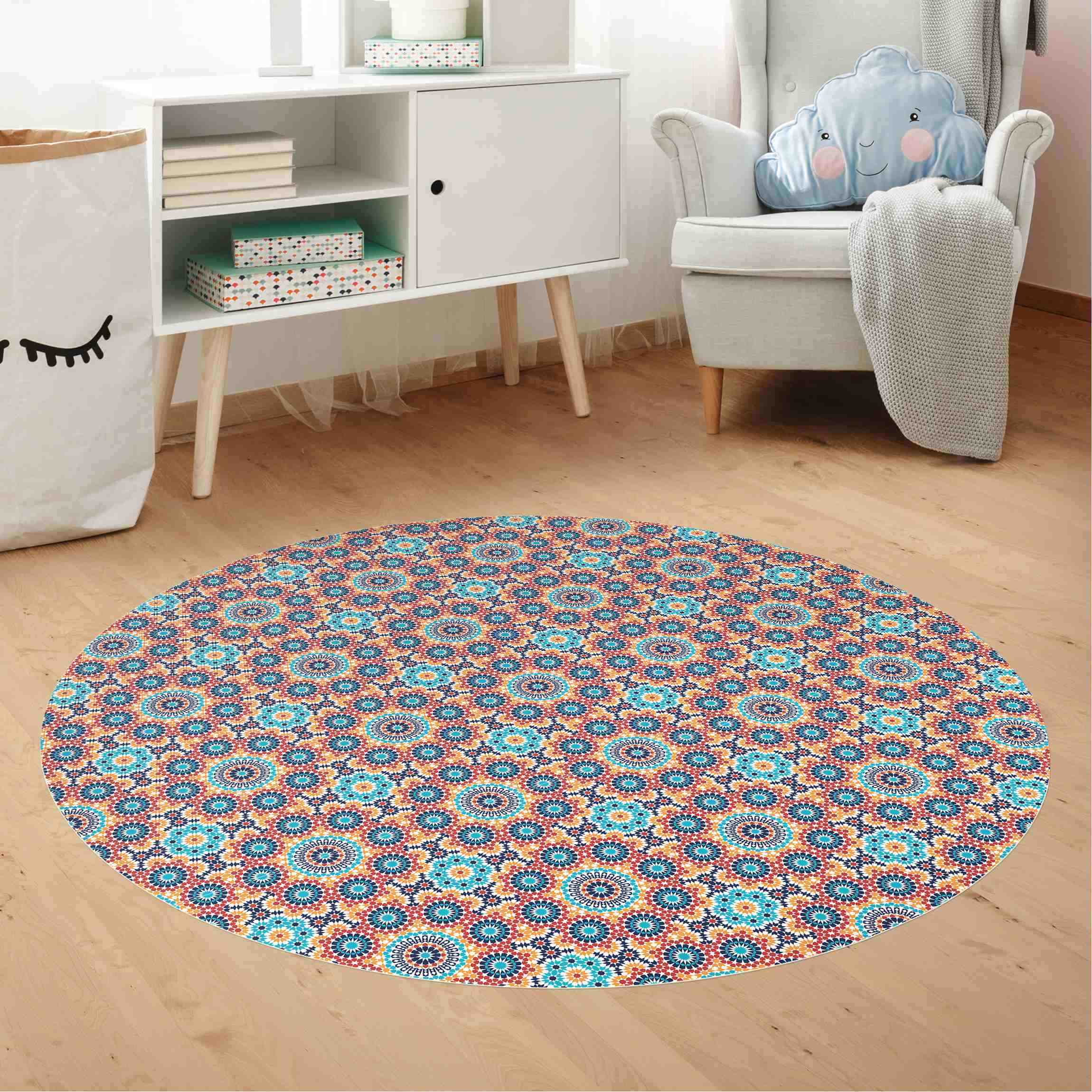 Runder Vinyl-Teppich Orientalisches Muster mit bunten Blumen
