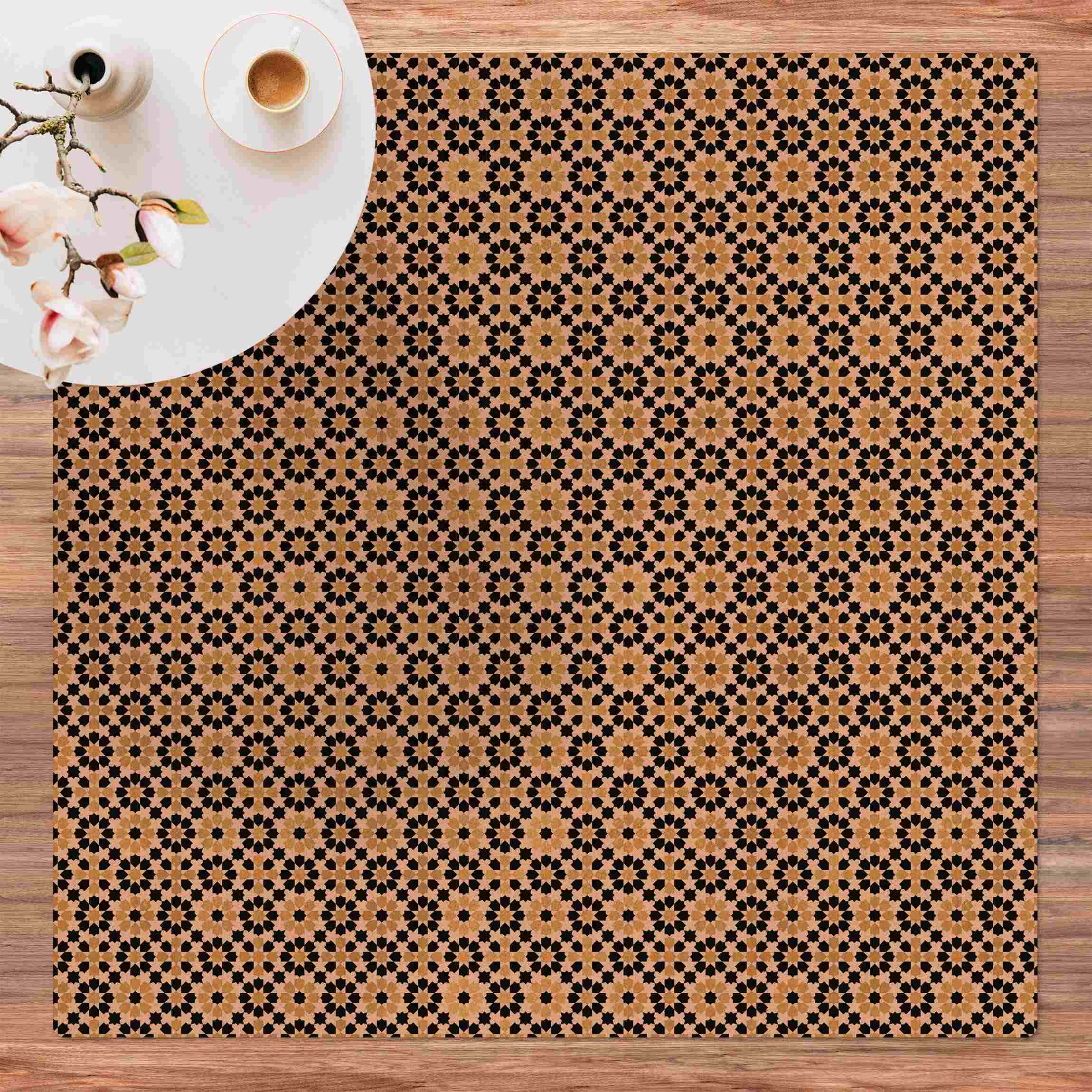 Kork-Teppich Orientalisches Muster mit goldenen Blüten