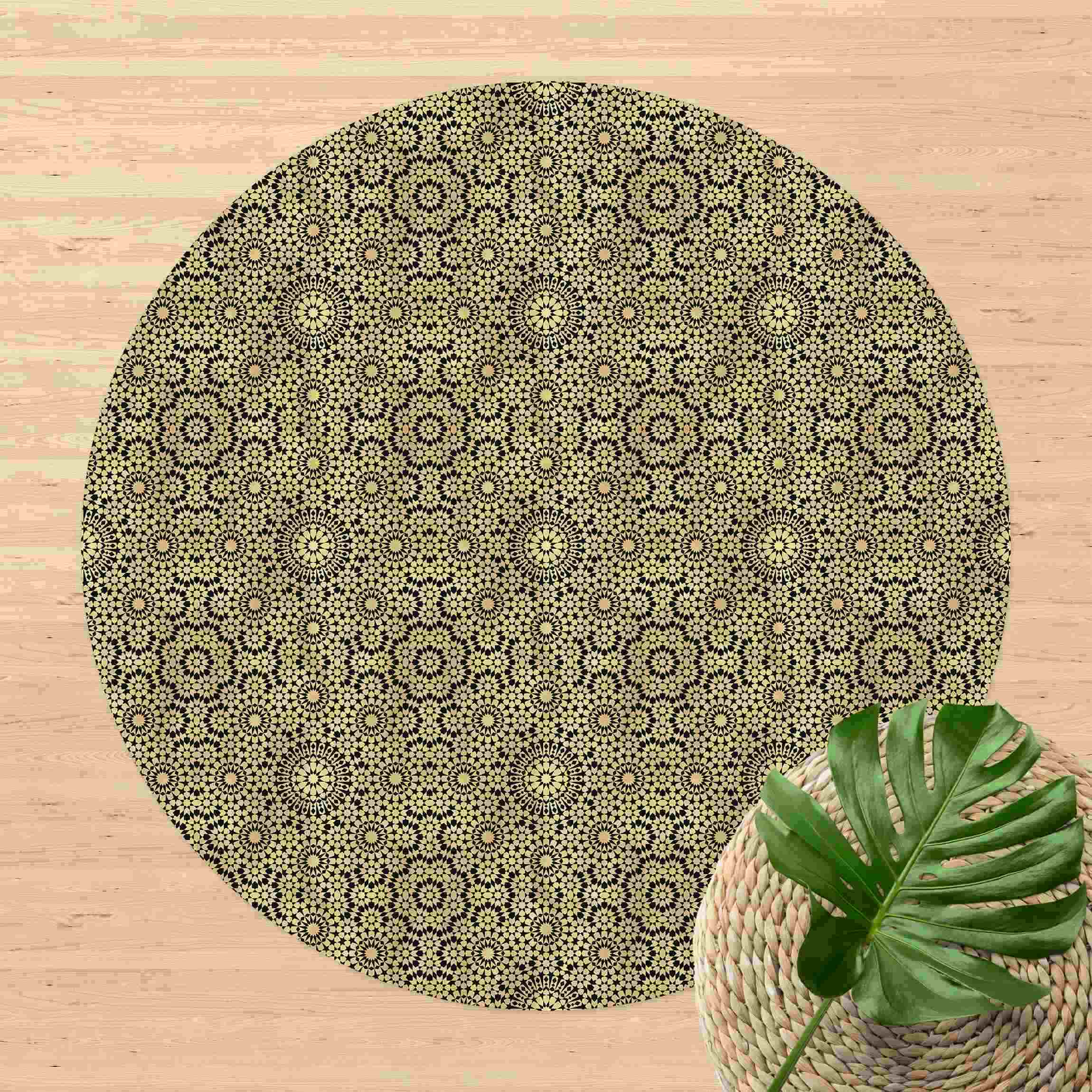 Runder Vinyl-Teppich Orientalisches Muster mit goldenen Sternen