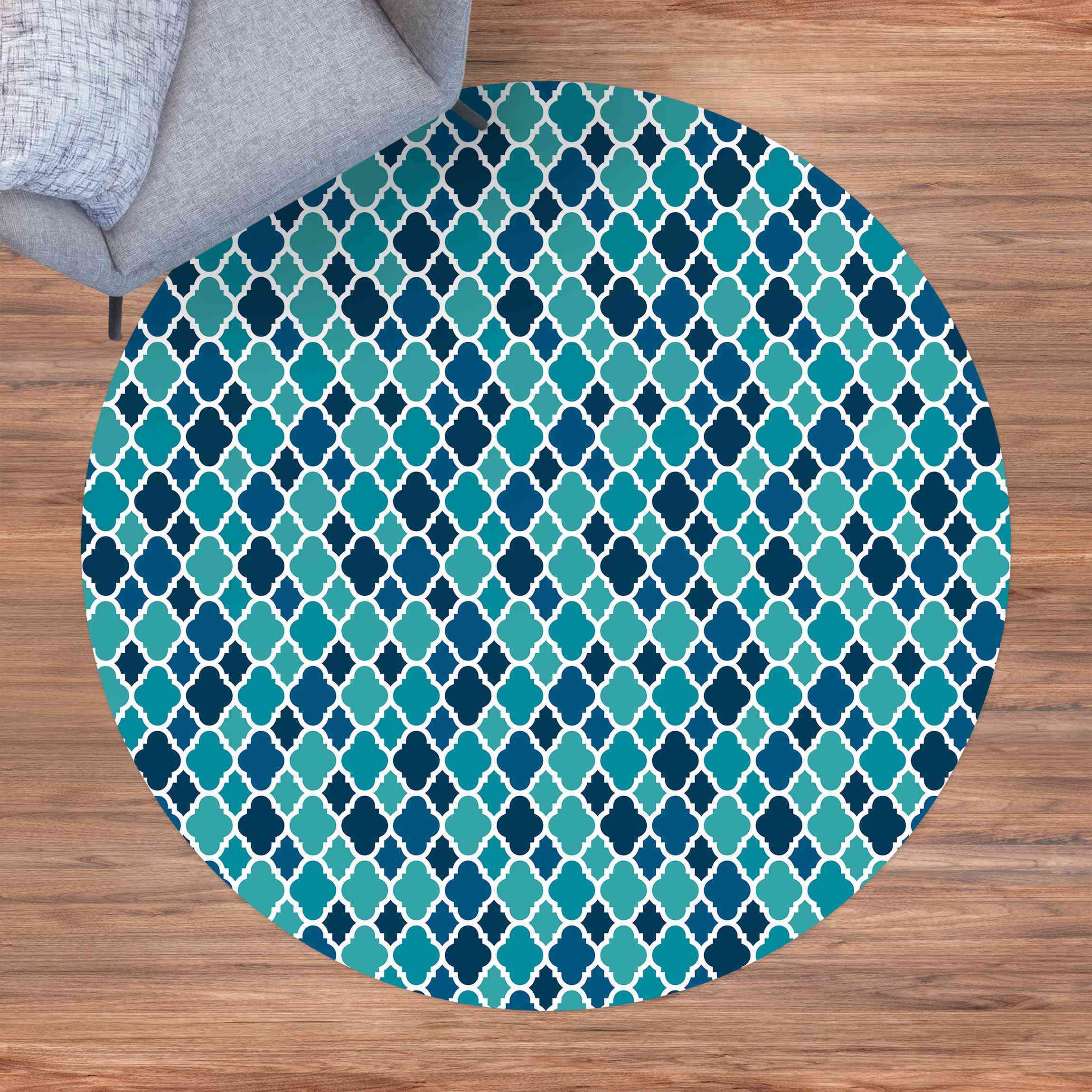 Runder Vinyl-Teppich Orientalisches Muster mit türkisen Ornamenten