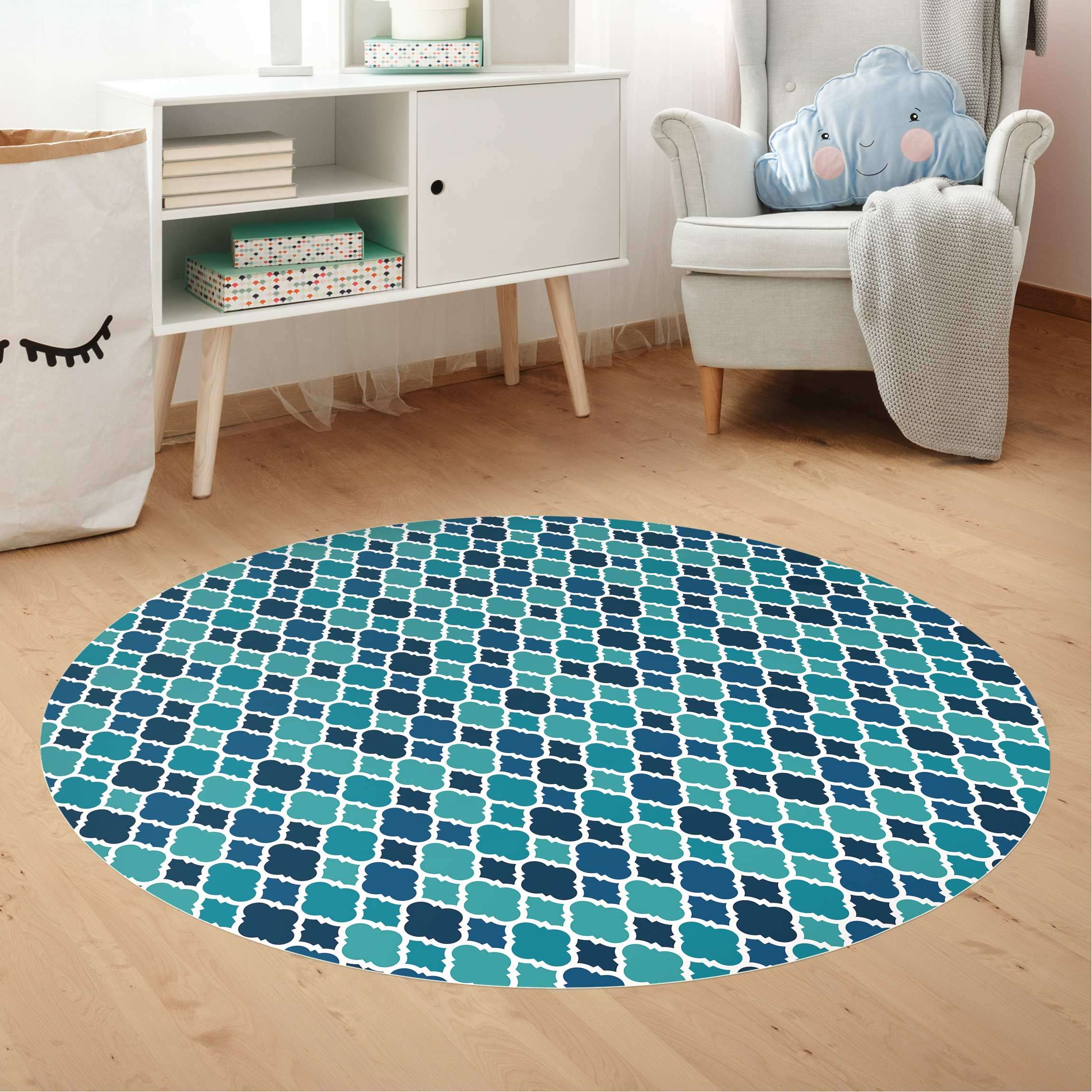 Runder Vinyl-Teppich Orientalisches Muster mit türkisen Ornamenten