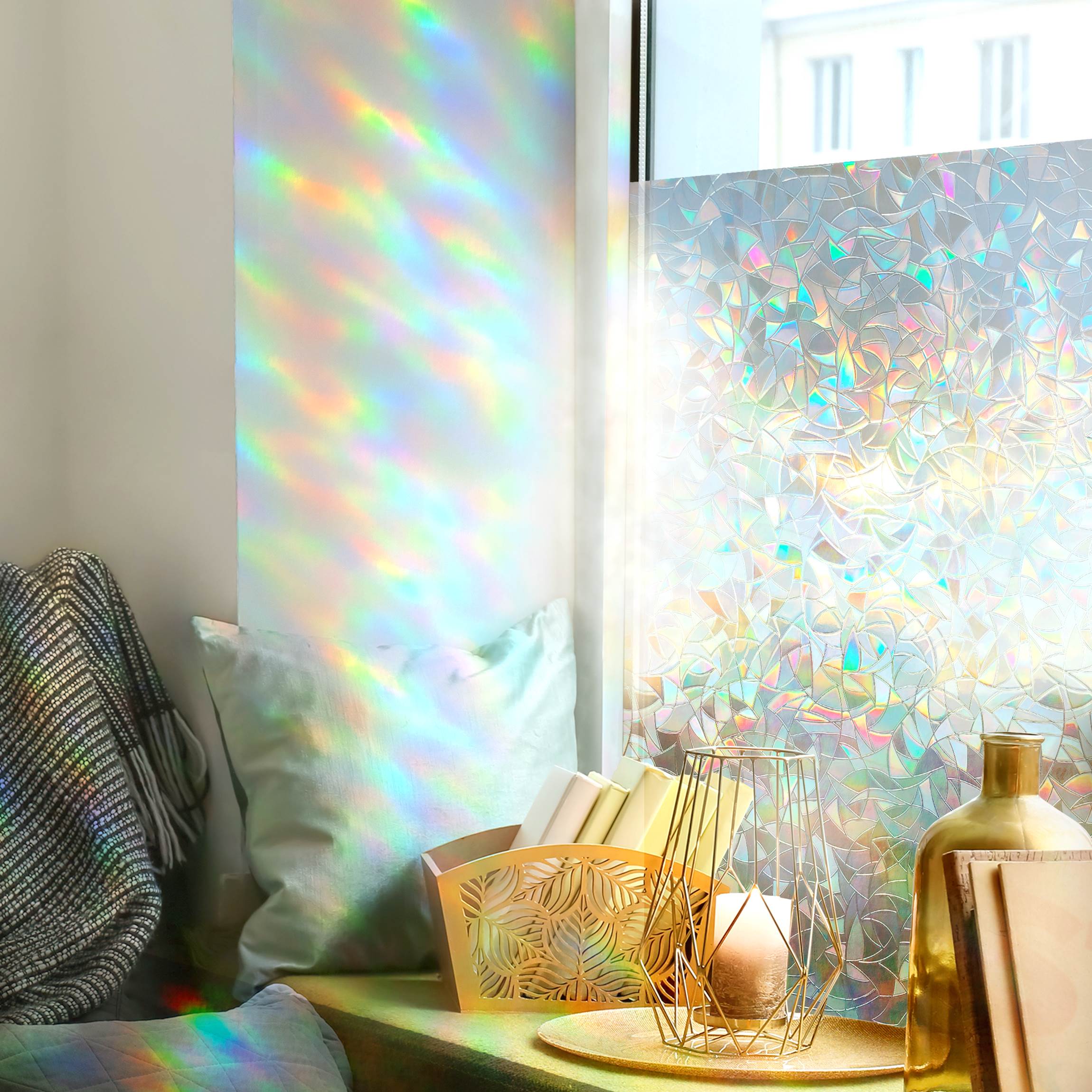 Milchglasfolie 3D Regenbogen-Effekt Fensterfolie statisch haftend