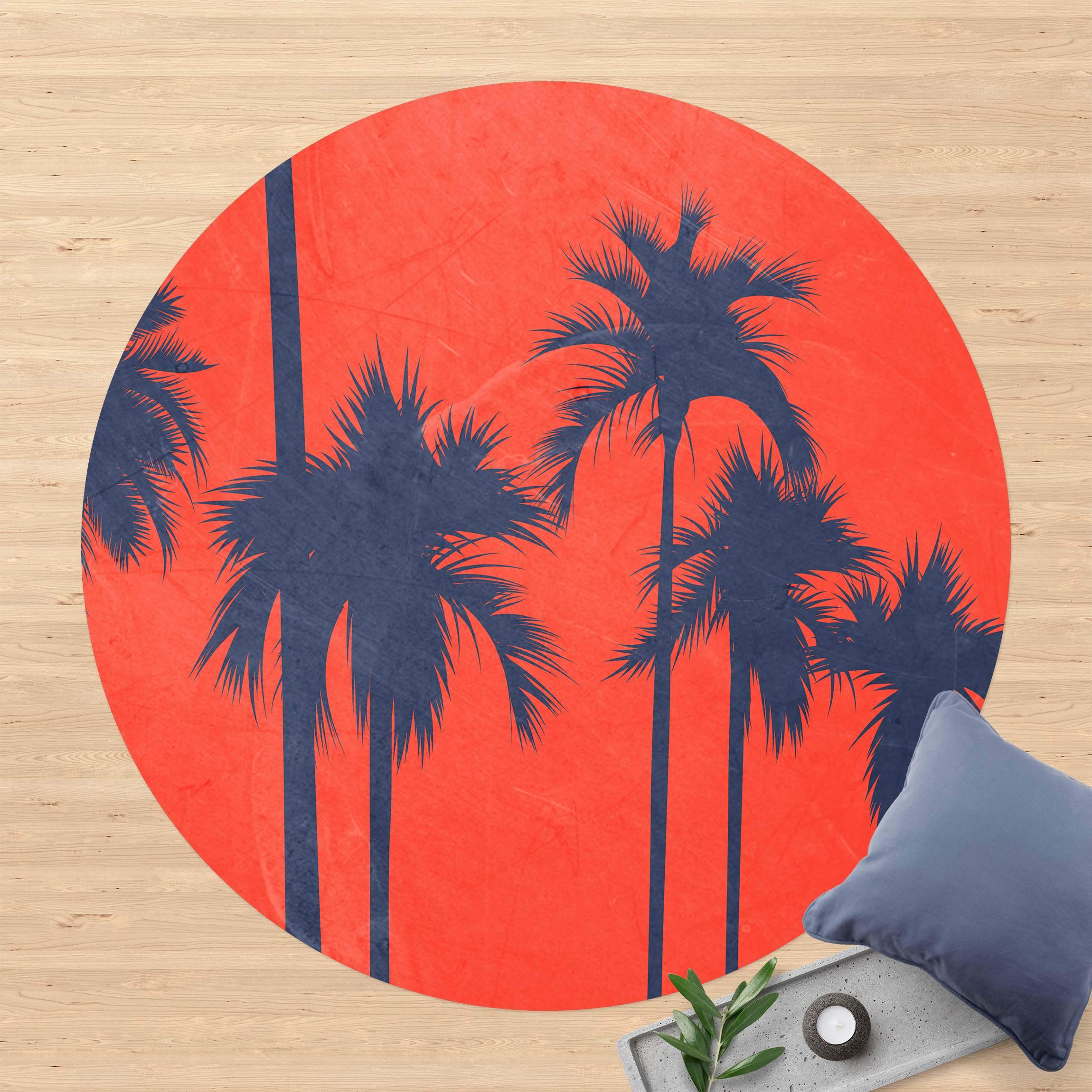 Runder Vinyl-Teppich Palme Cote d´Azur
