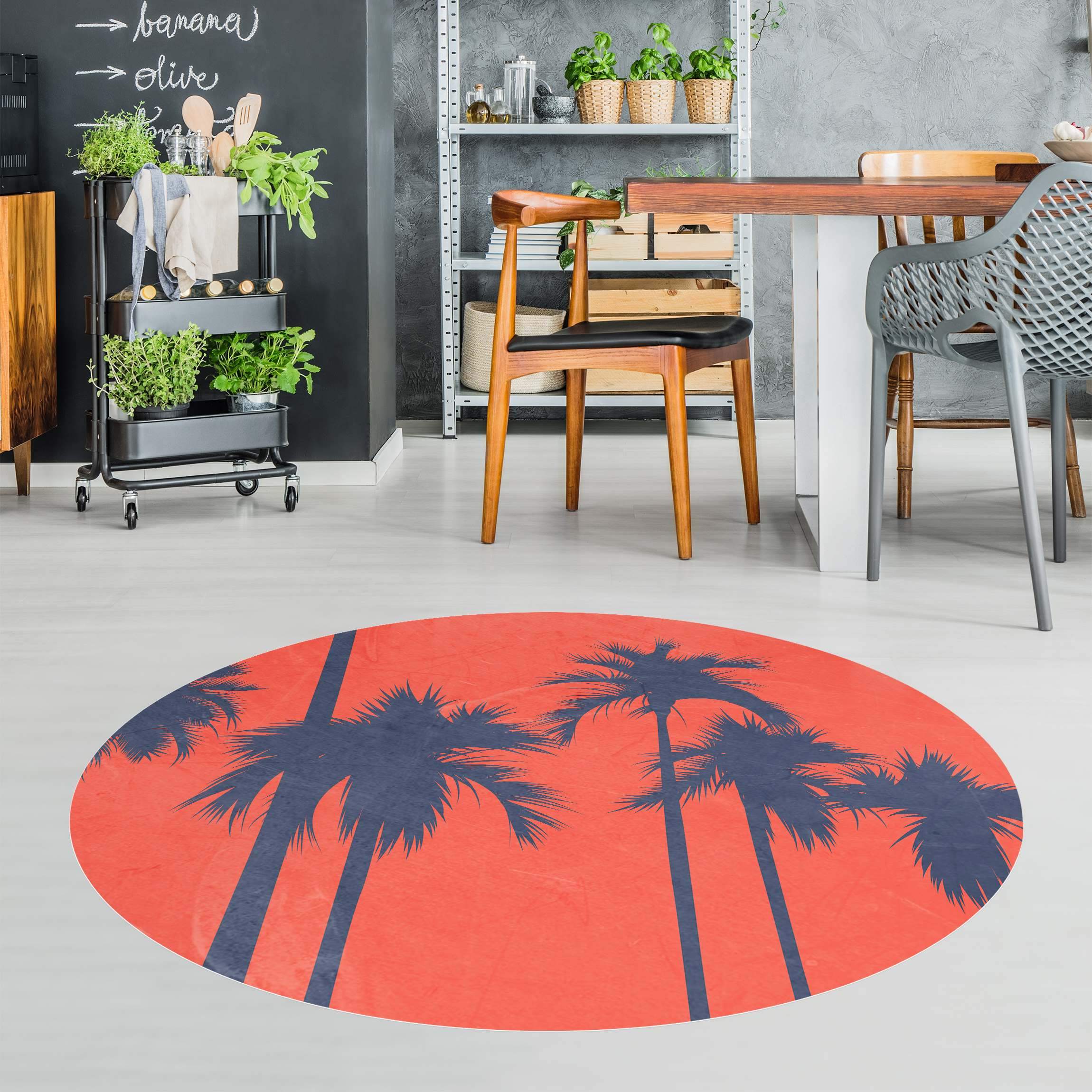 Runder Vinyl-Teppich Palme Cote d´Azur