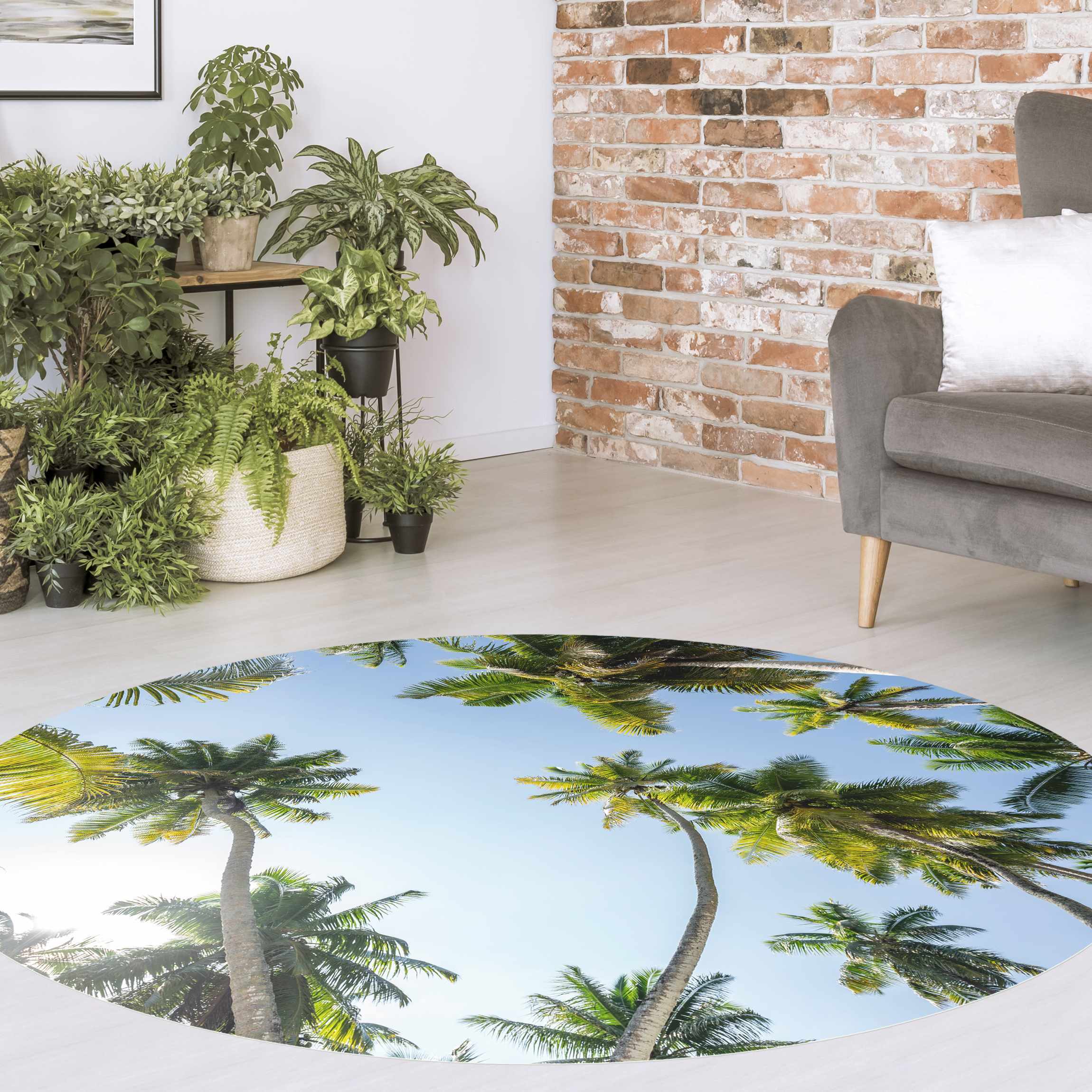 Runder Vinyl-Teppich Palmen Himmel