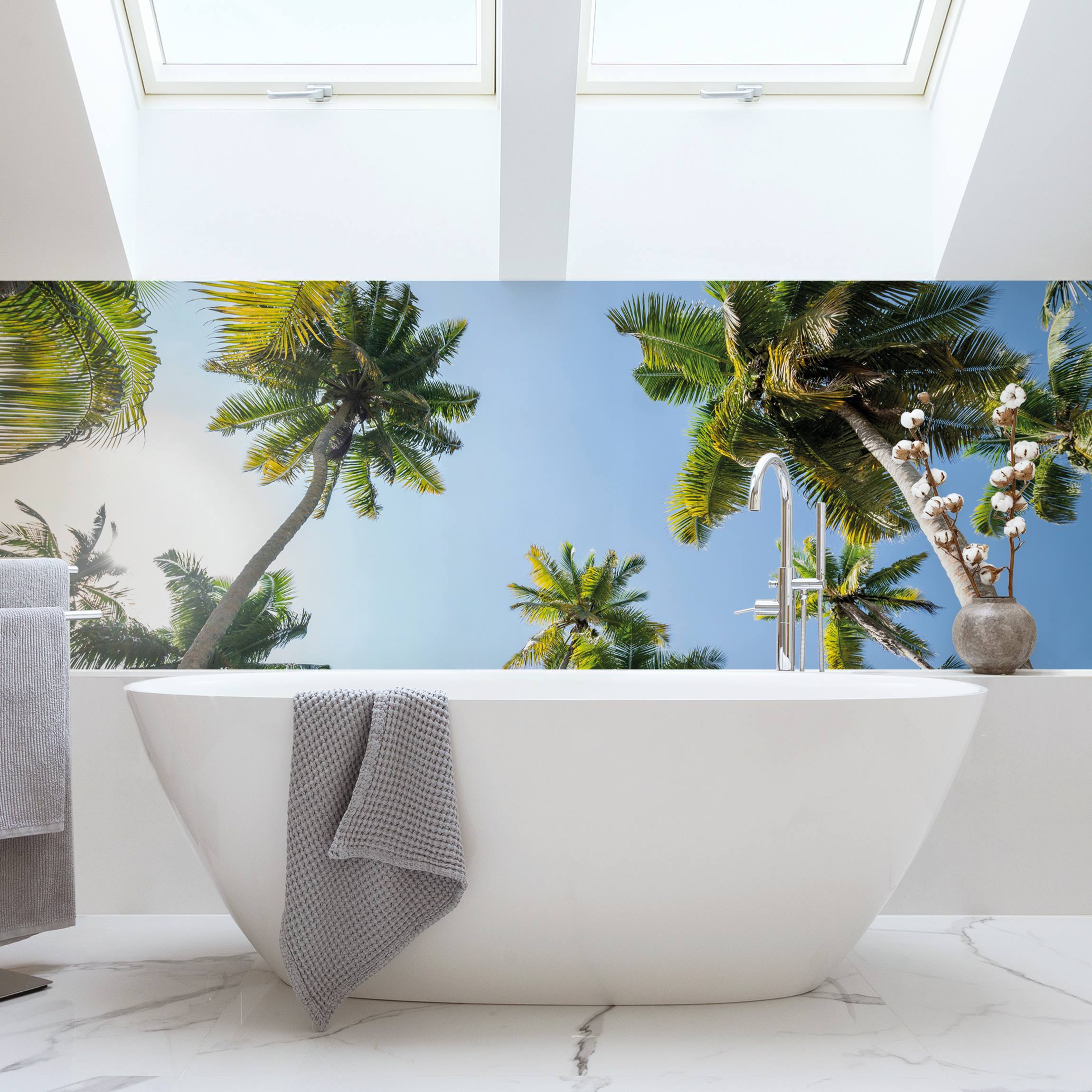 Wandverkleidung Bad Palmen Himmel
