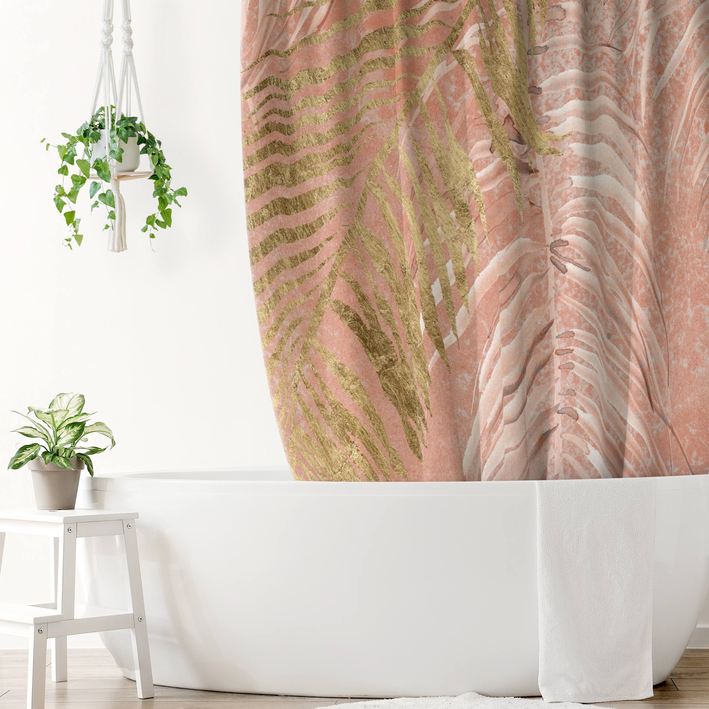 Duschvorhang Palmenblätter Rosa und Gold I