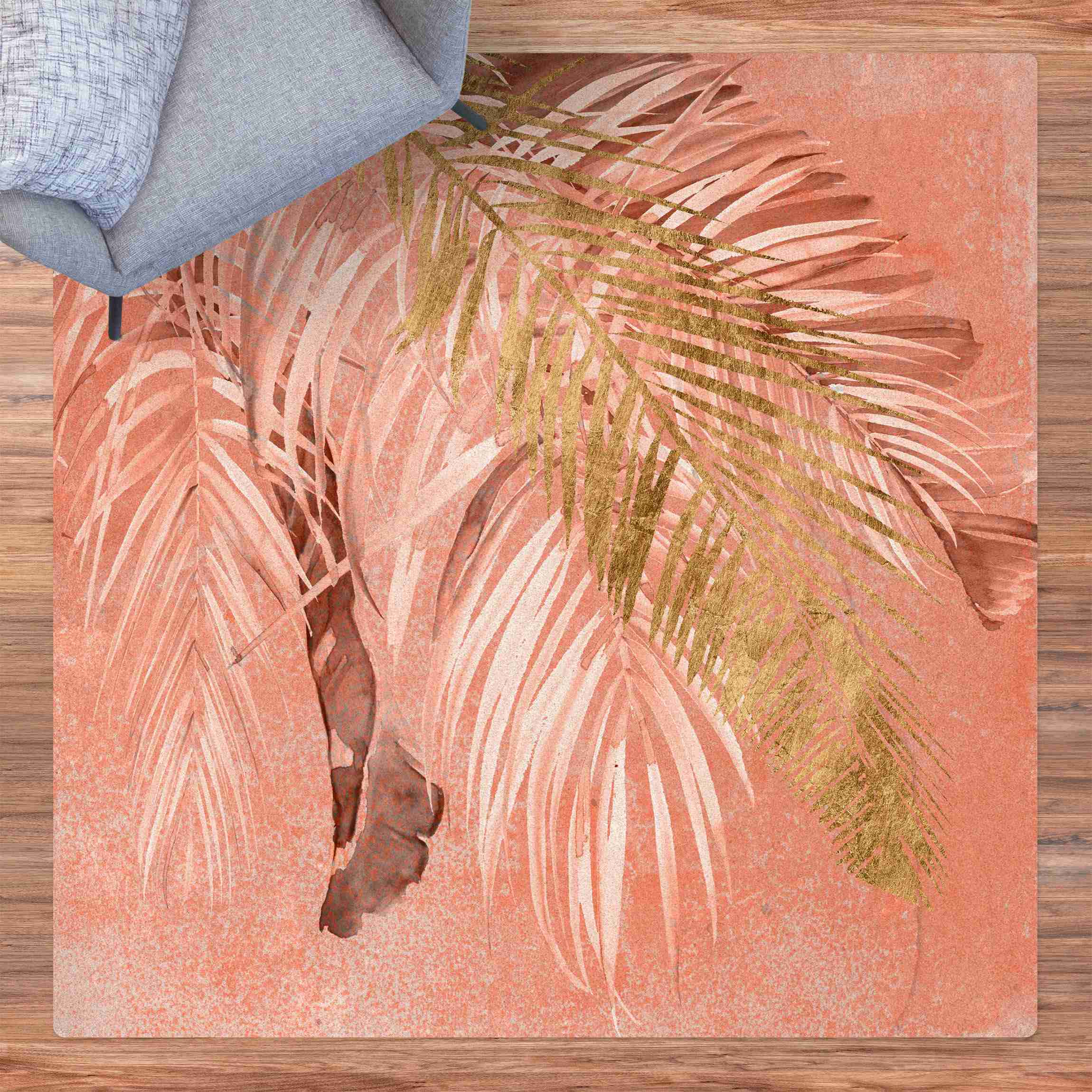 Kork-Teppich Palmenblätter Rosa und Gold II