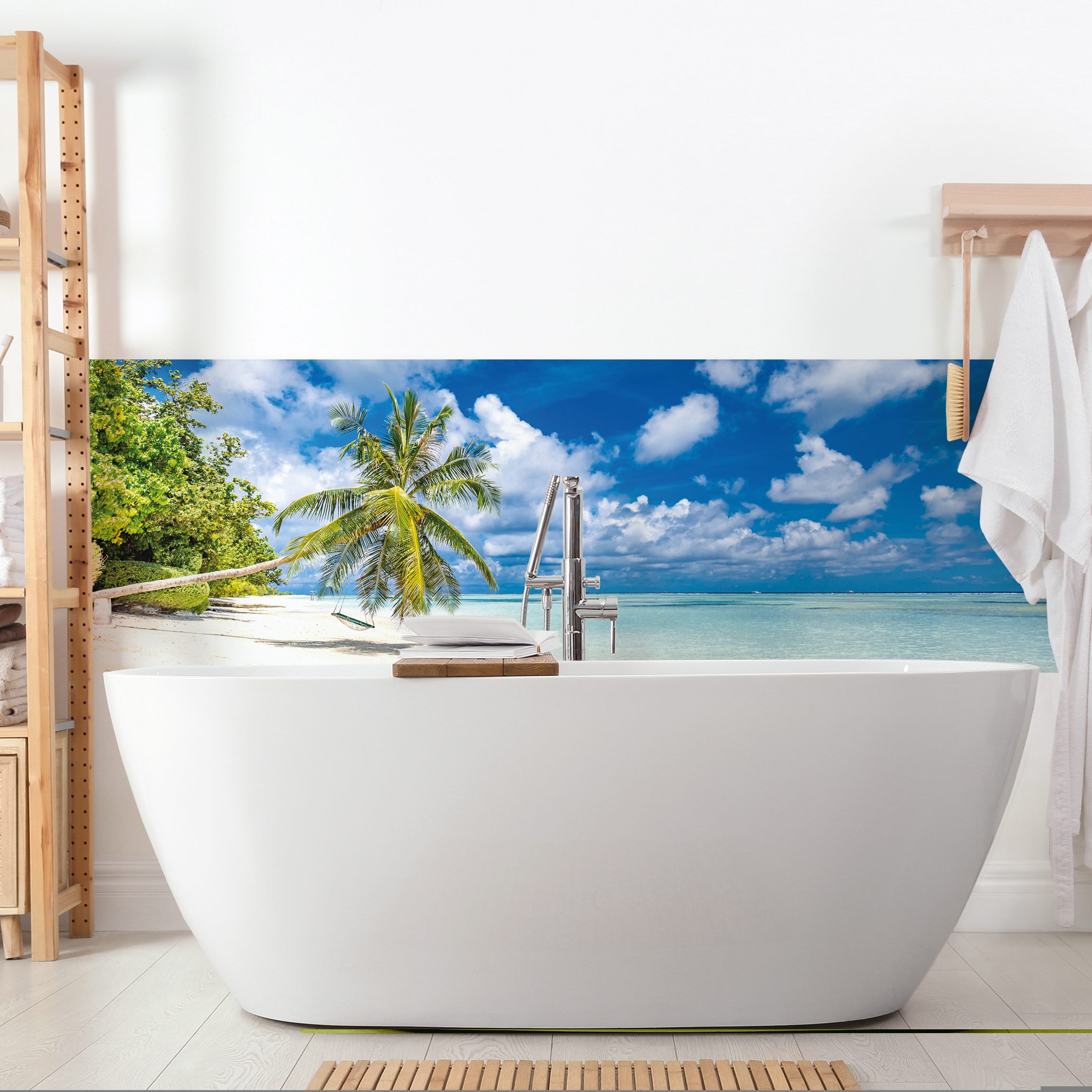 Wandverkleidung Bad Palmenschaukel am Strand