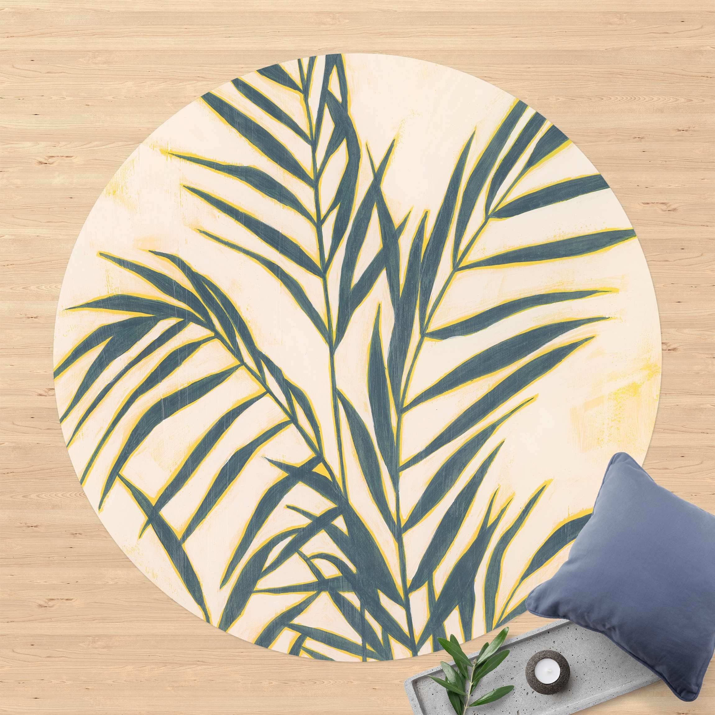 Runder Vinyl-Teppich Palmenwedel im Sonnenlicht