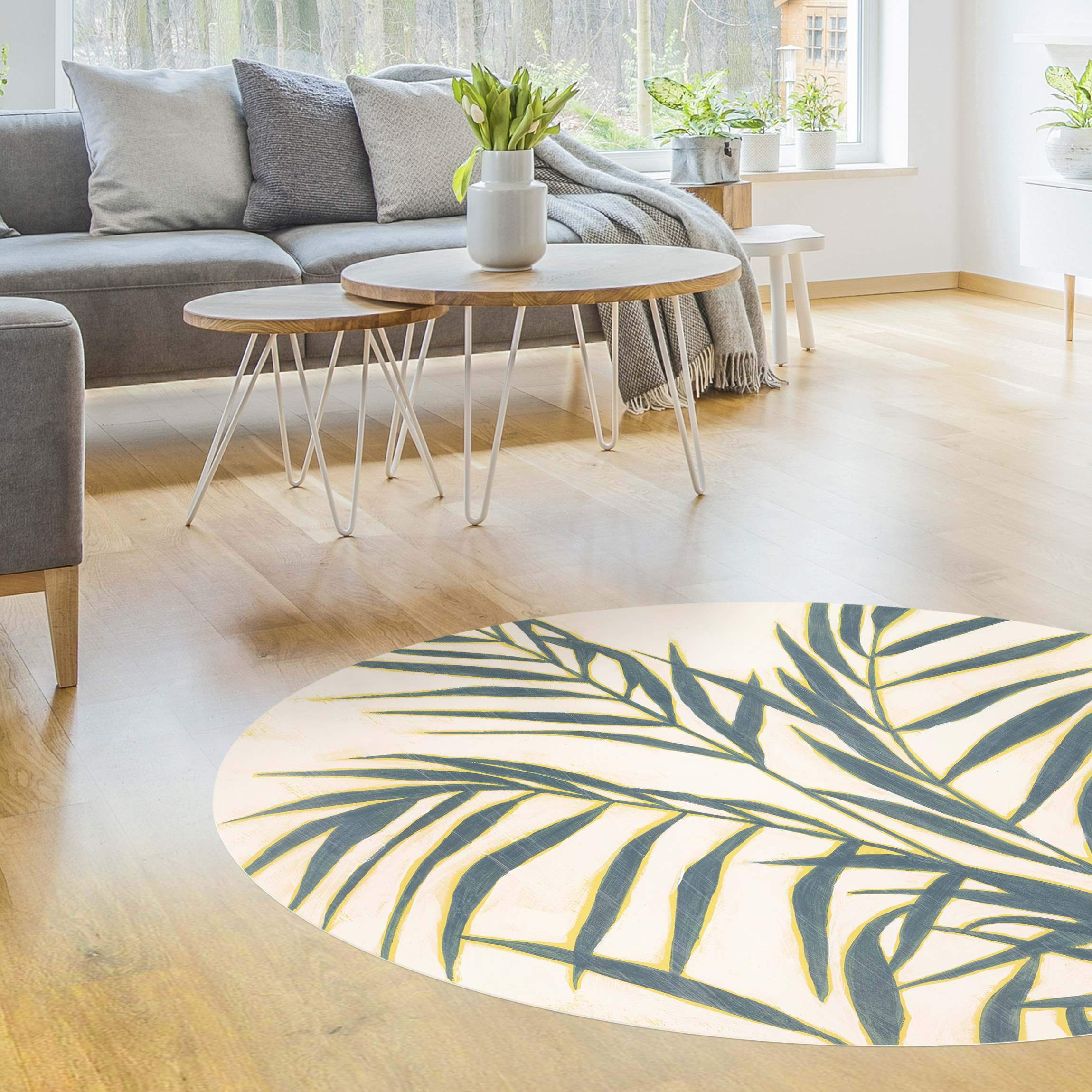 Runder Vinyl-Teppich Palmenwedel im Sonnenlicht