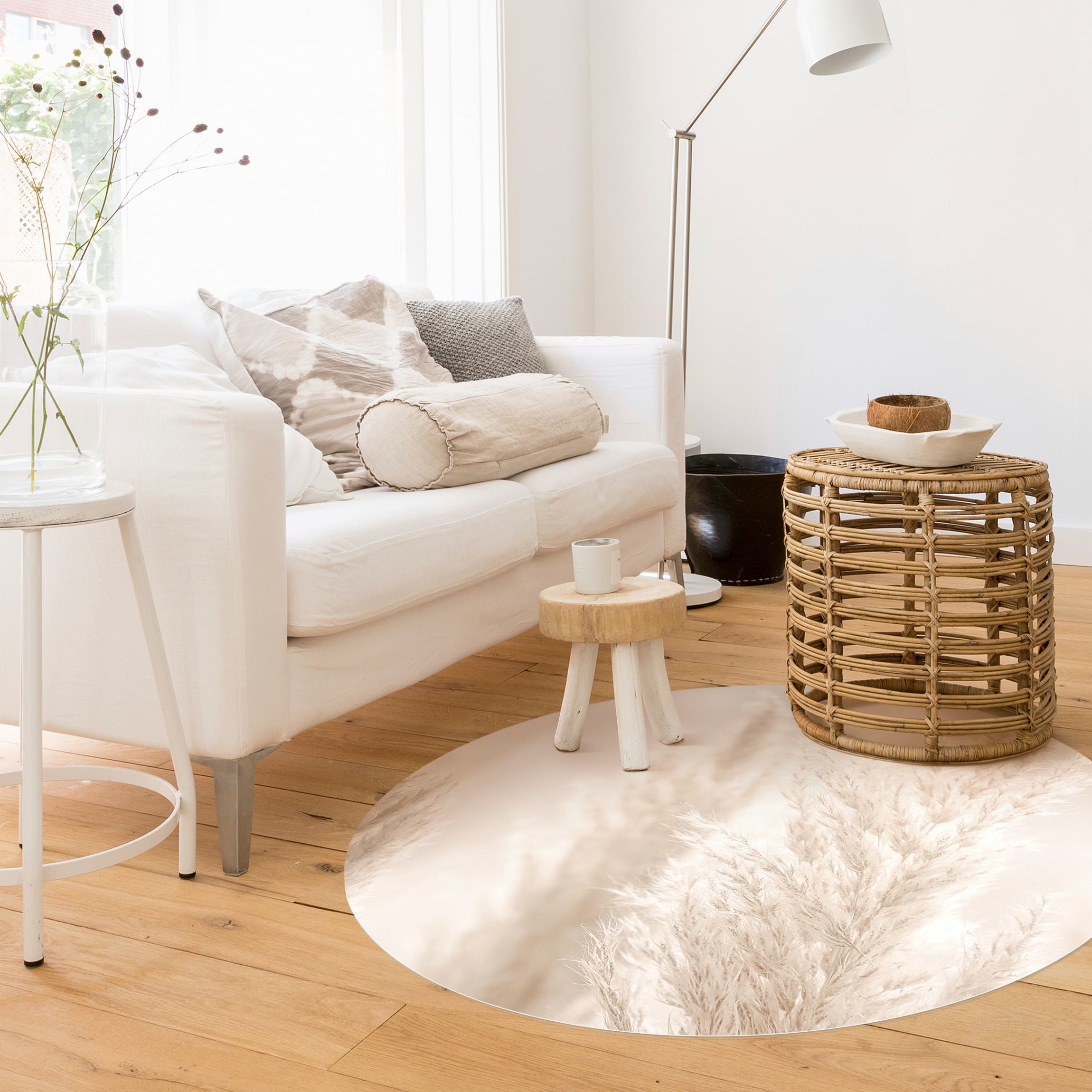 Runder Vinyl-Teppich Pampasgras im Sonnenlicht