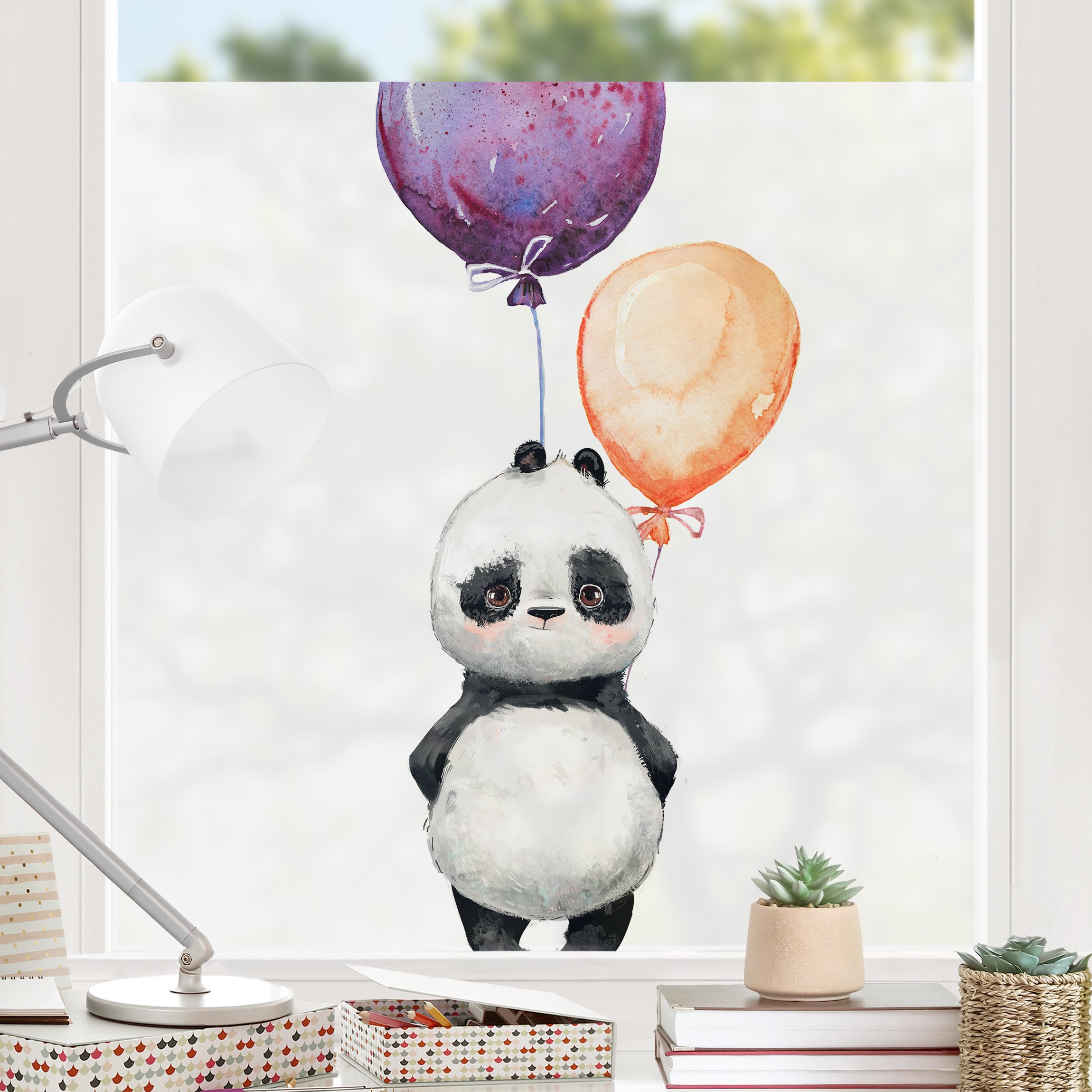 Fensterfolie Panda Brian mit Luftballons