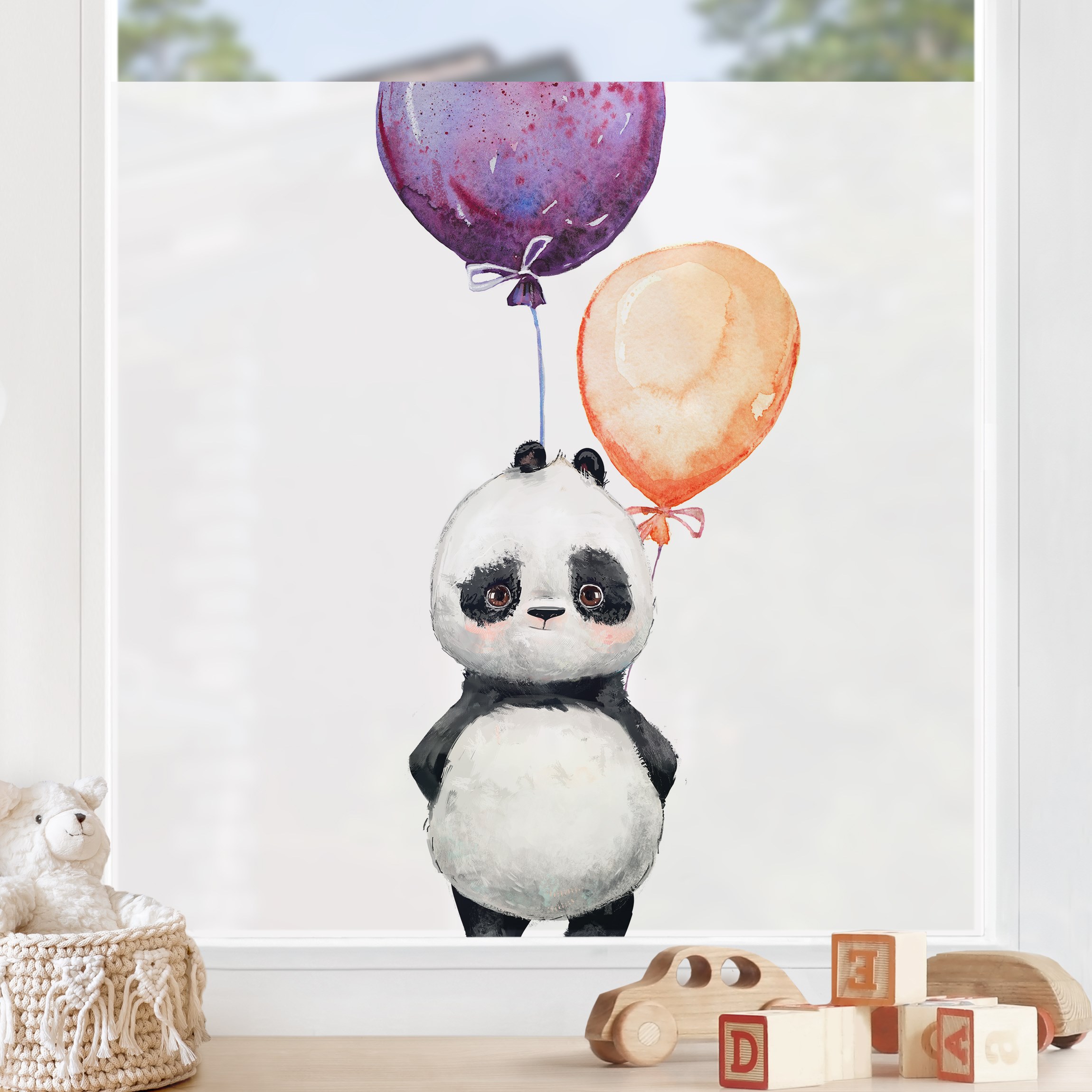 Fensterfolie Panda Brian mit Luftballons