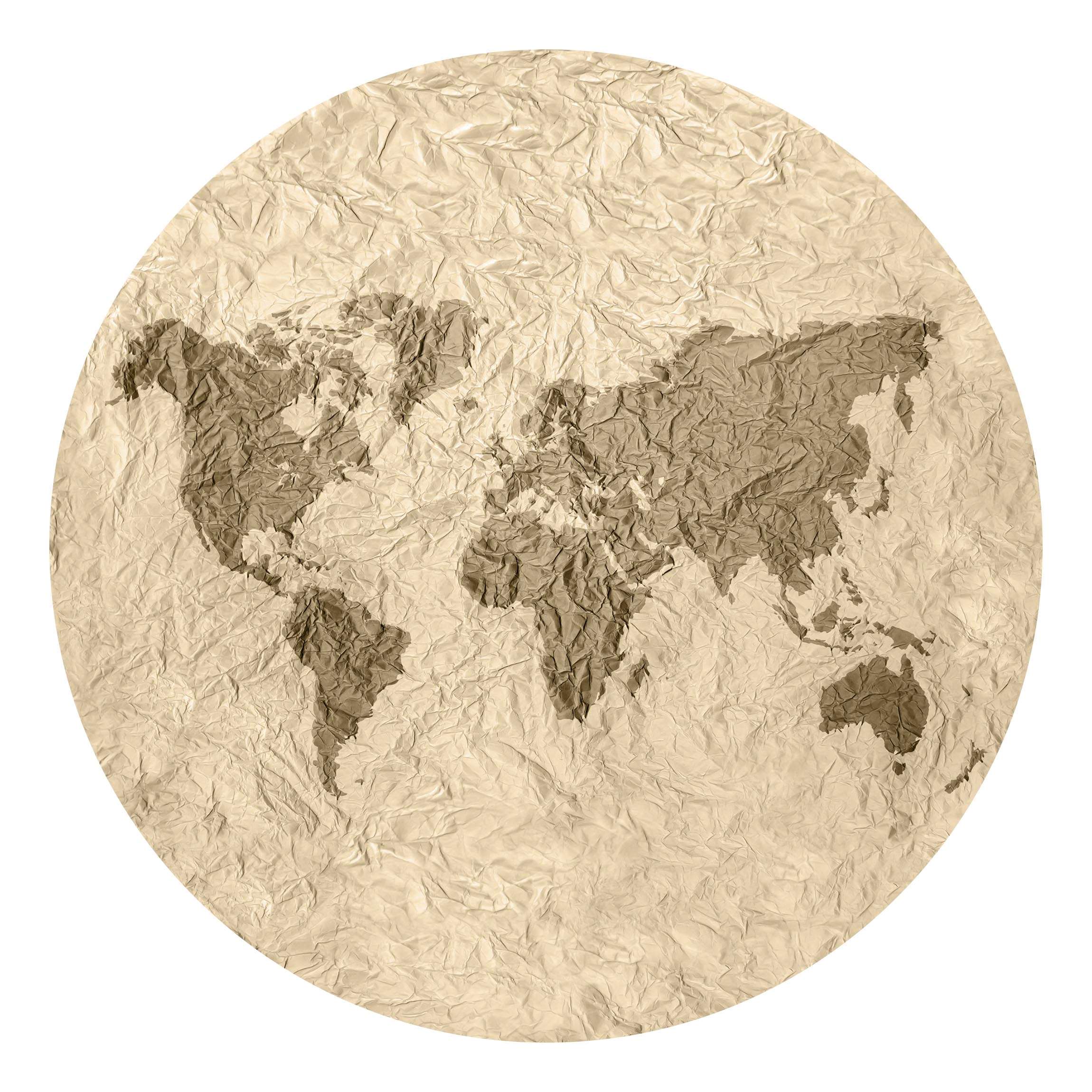Runde Fototapete Papier Weltkarte Beige Braun