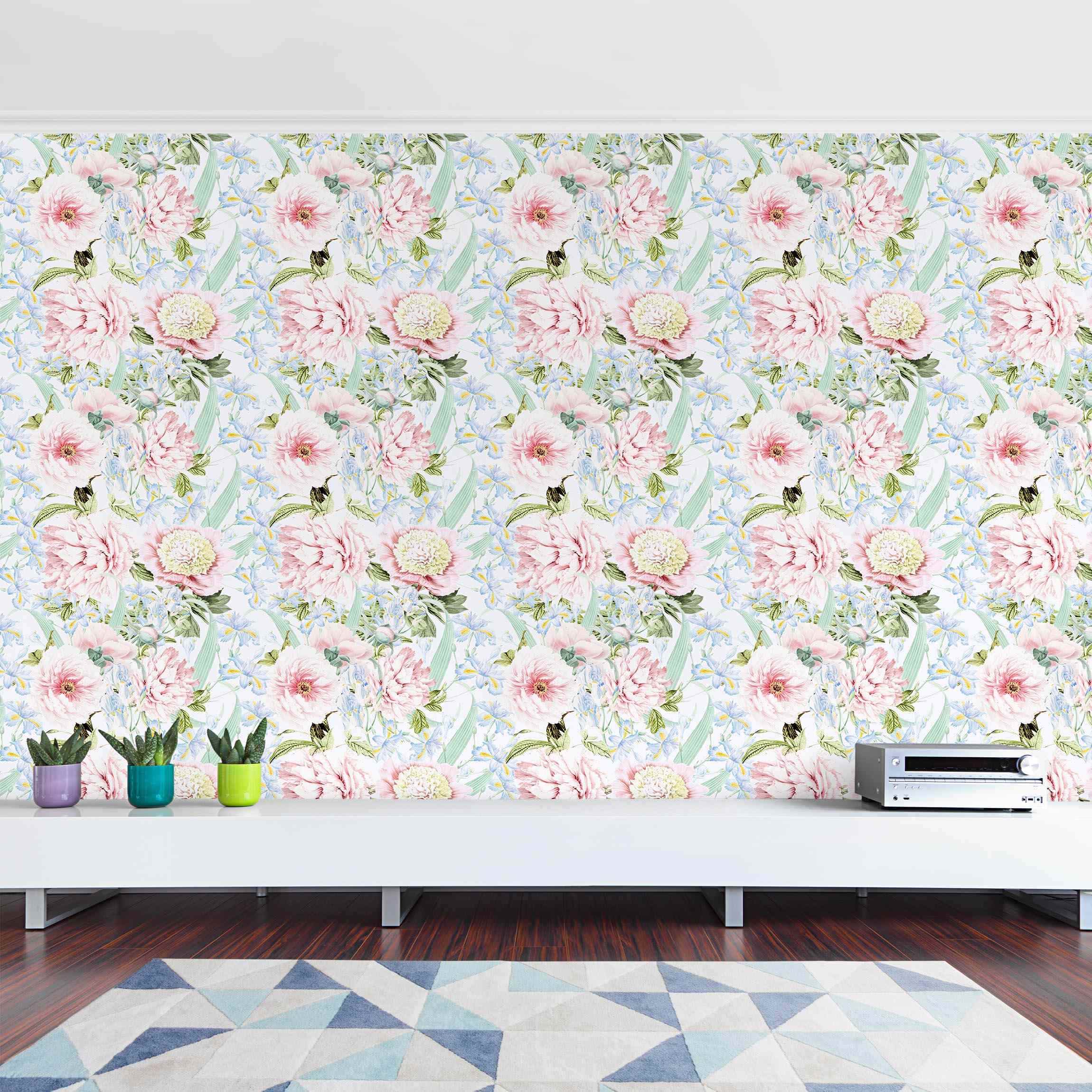 Mustertapete Pastell Blumen Rosa Blau