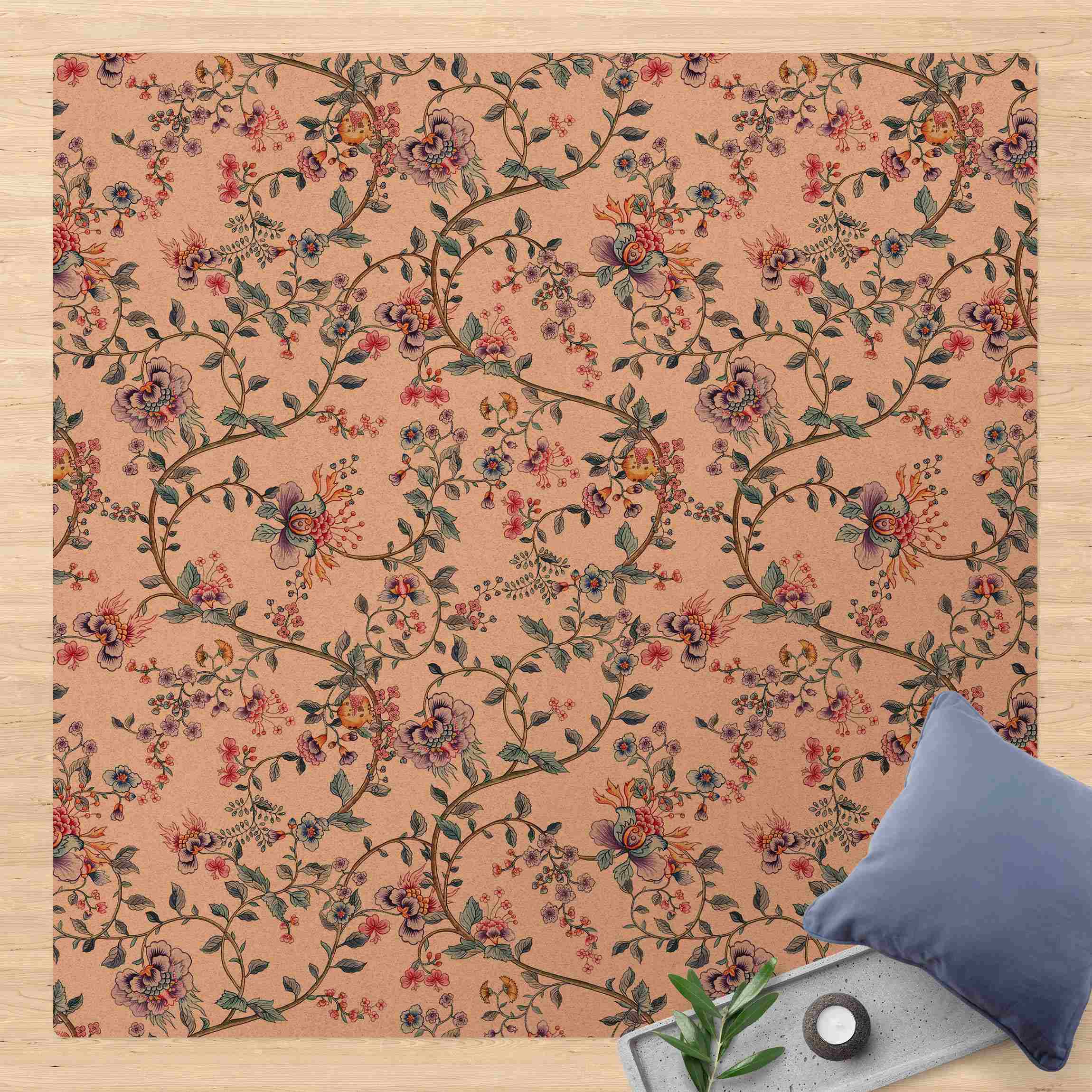 Kork-Teppich Pastell Blumenranken