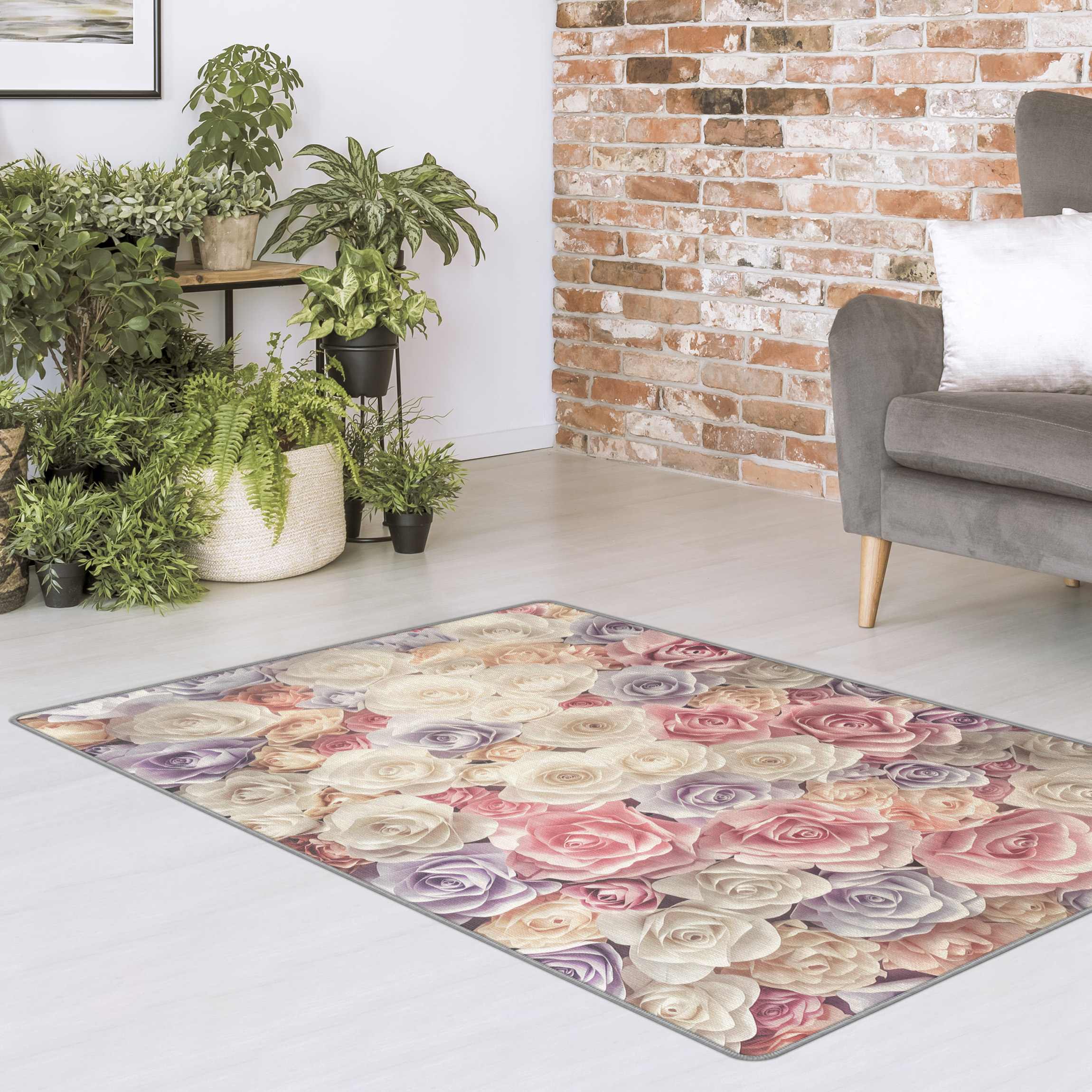 Teppich Pastell Paper Art Rosen