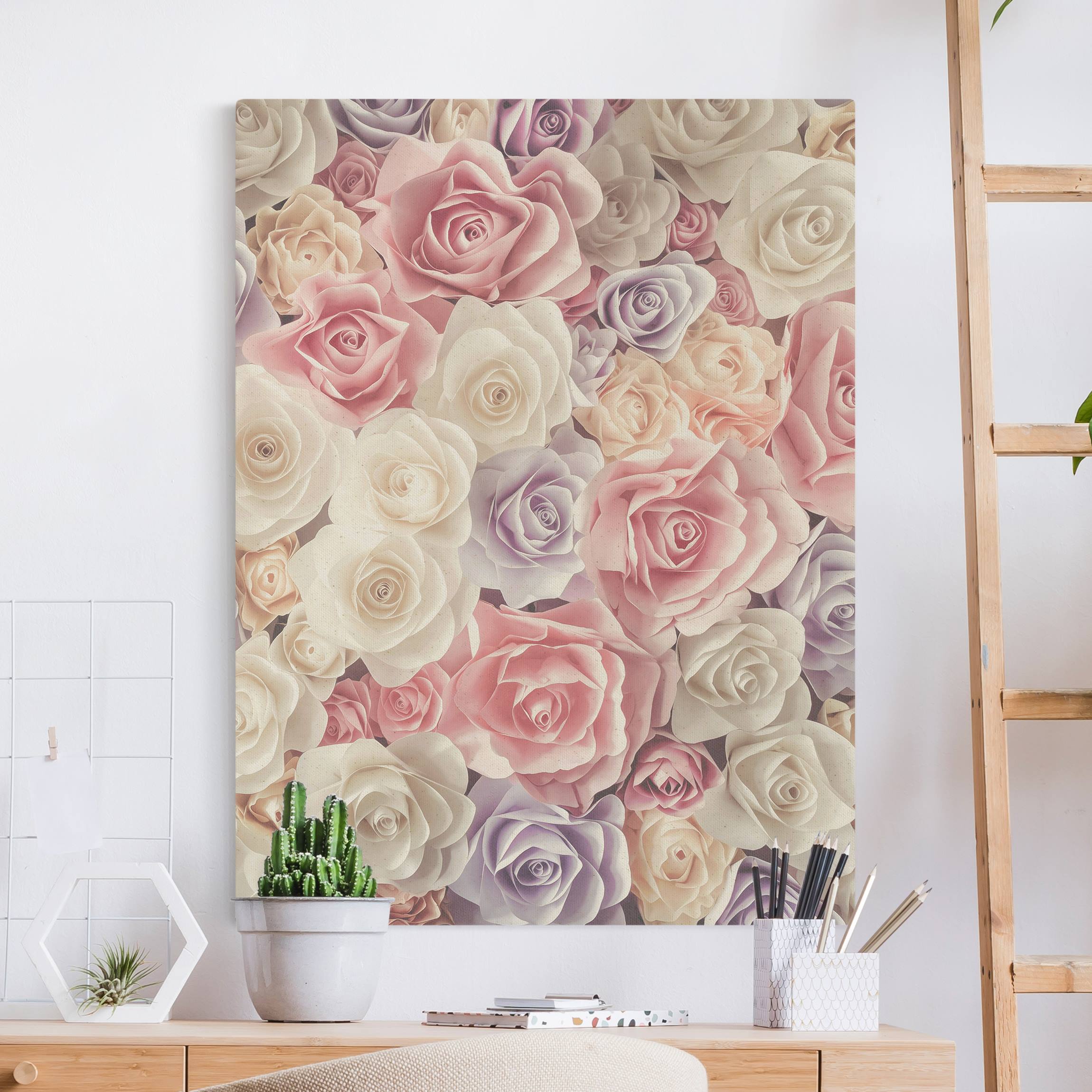 Leinwandbild auf Canvas Natural Pastell Paper Art Rosen