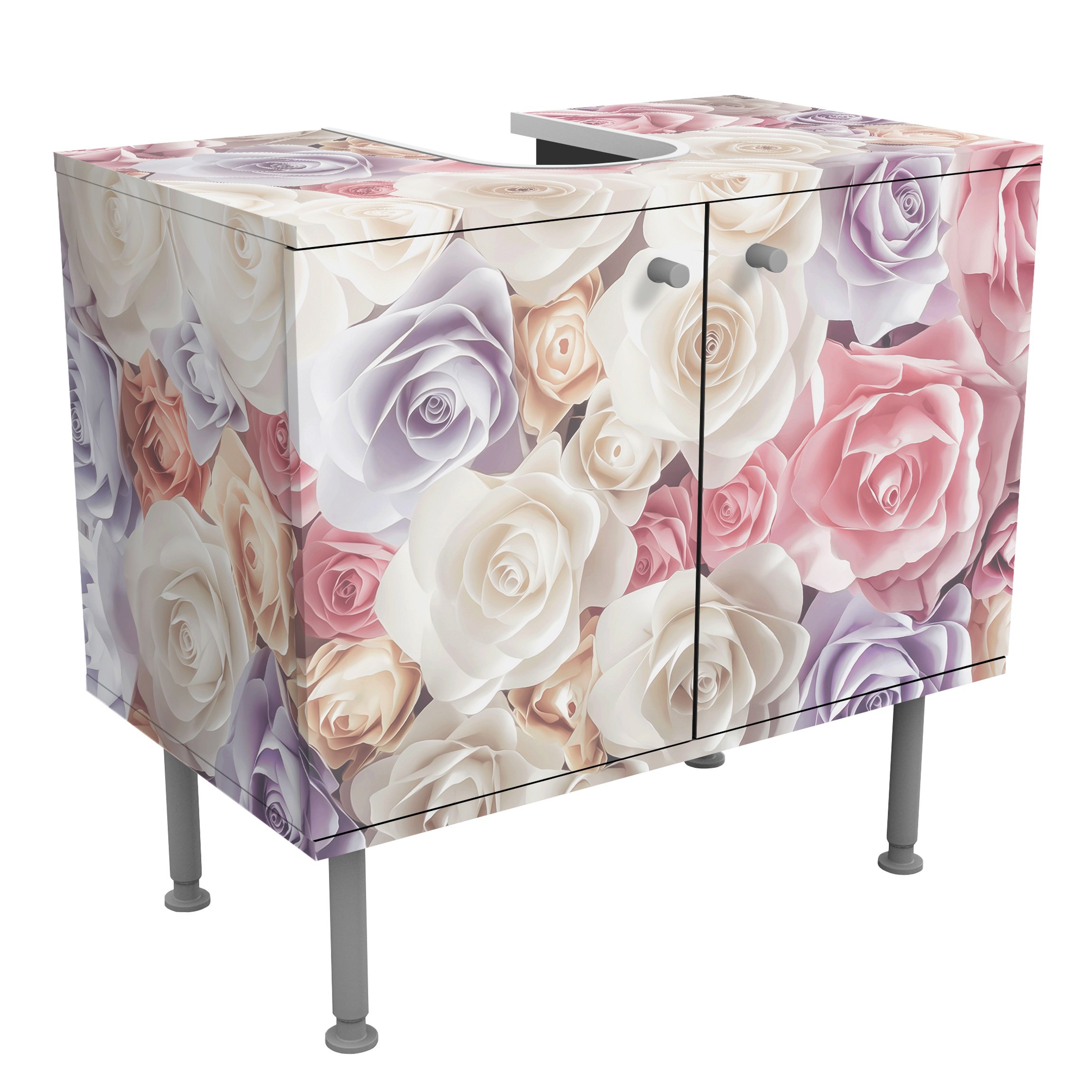 Waschbeckenunterschrank Pastell Paper Art Rosen