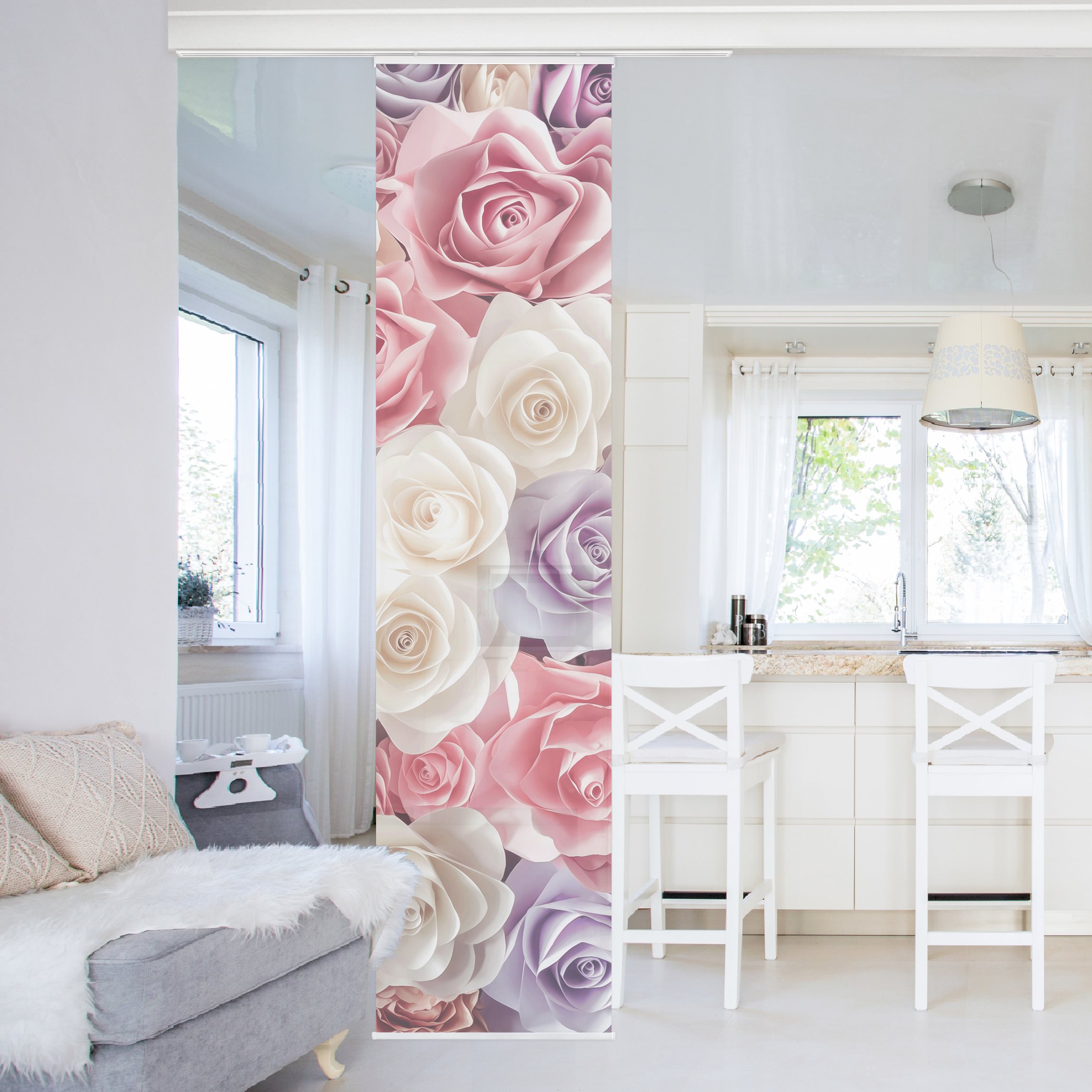 Schiebegardine Pastell Paper Art Rosen