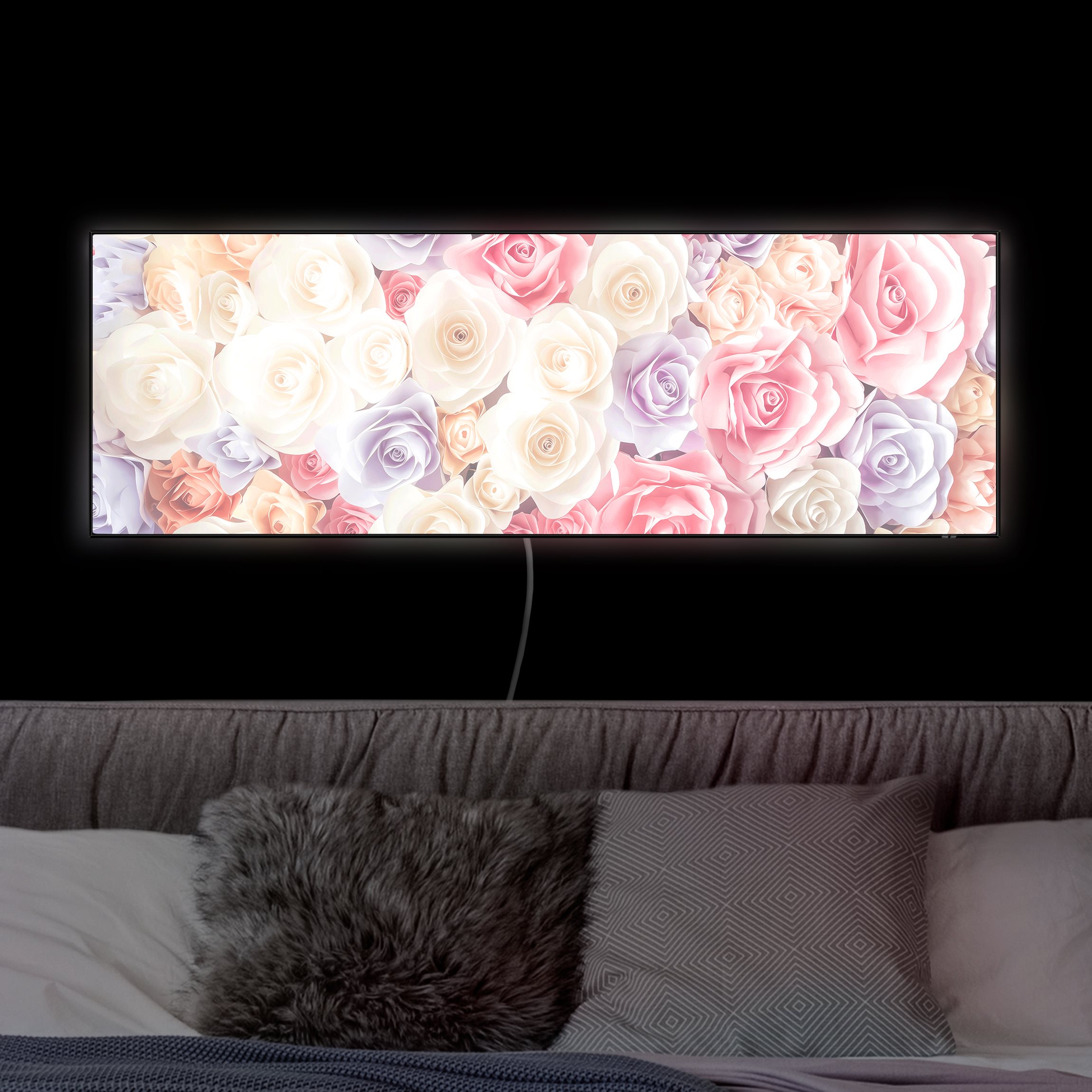 LED-Wechselbild Pastell Paper Art Rosen