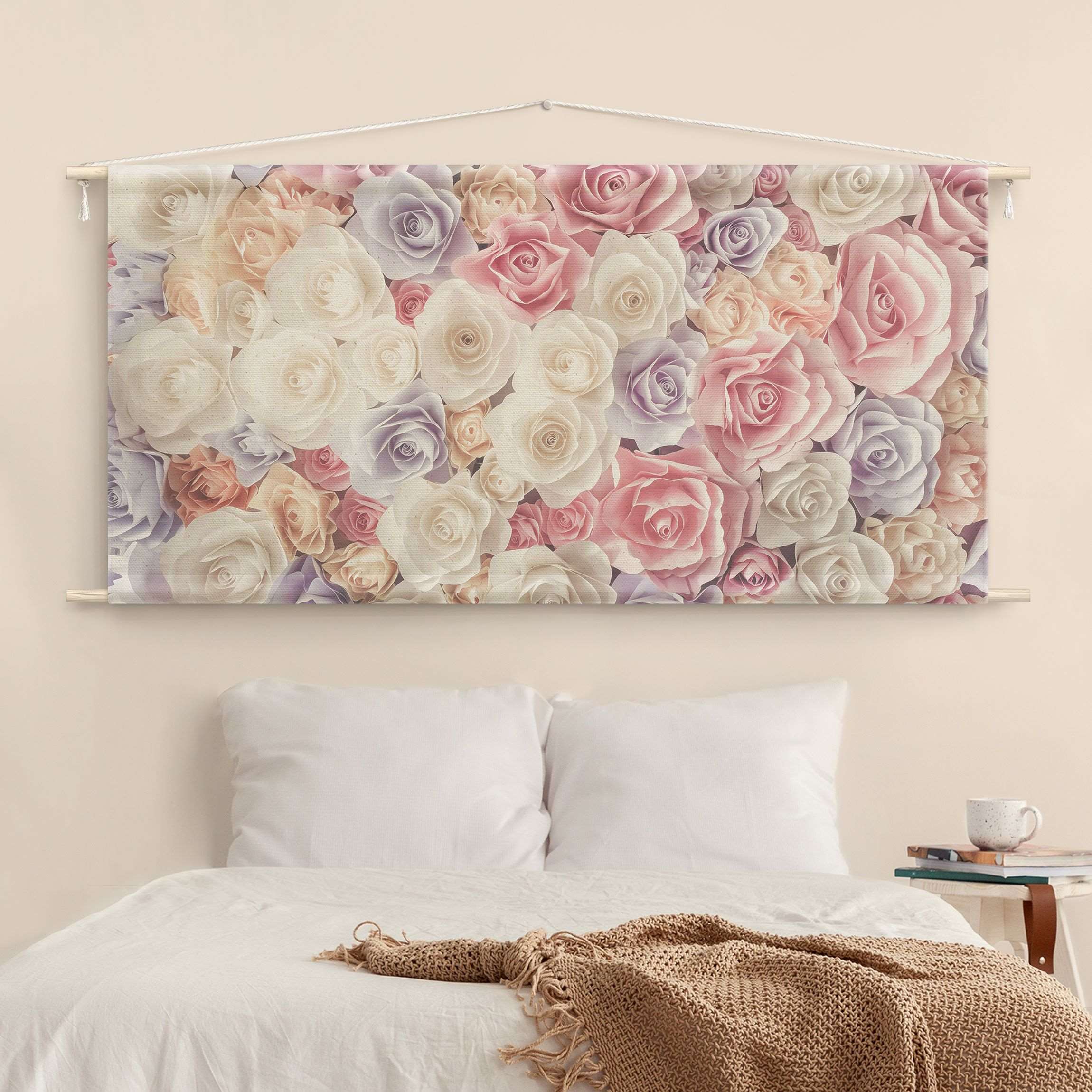 Wandteppich Pastell Paper Art Rosen