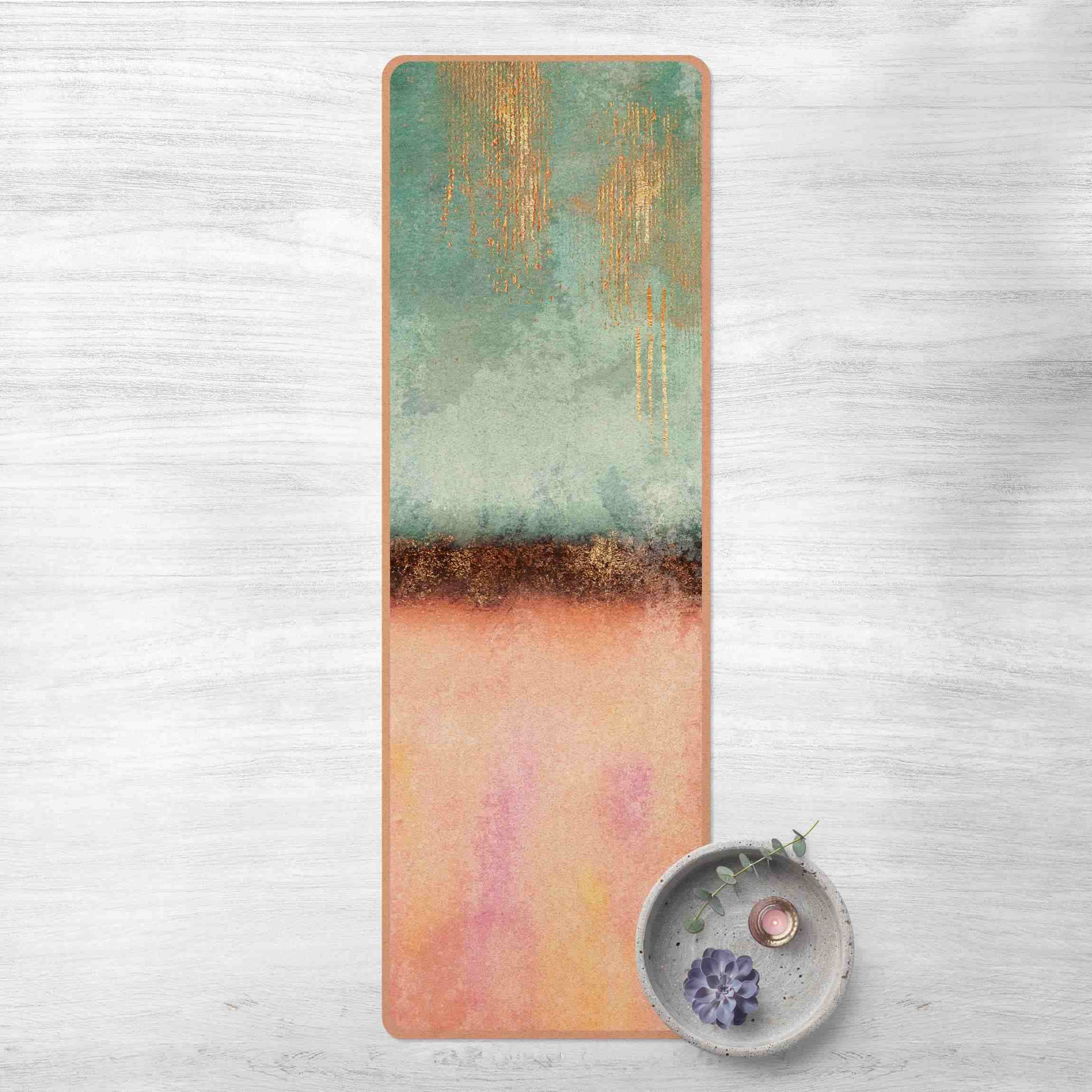 Yogamatte Kork Pastell Sommer mit Gold